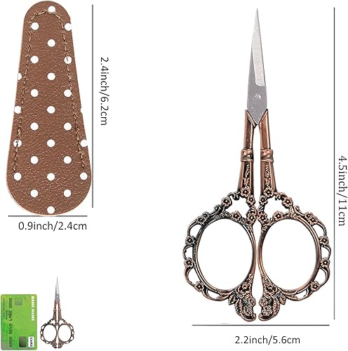 Miniatura 3 de Tijeras de costura bordadas de estilo vintage con funda de piel sintética, tijeras pequeñas de precisión de 4.5 pulgadas para hilo de artesanía y
