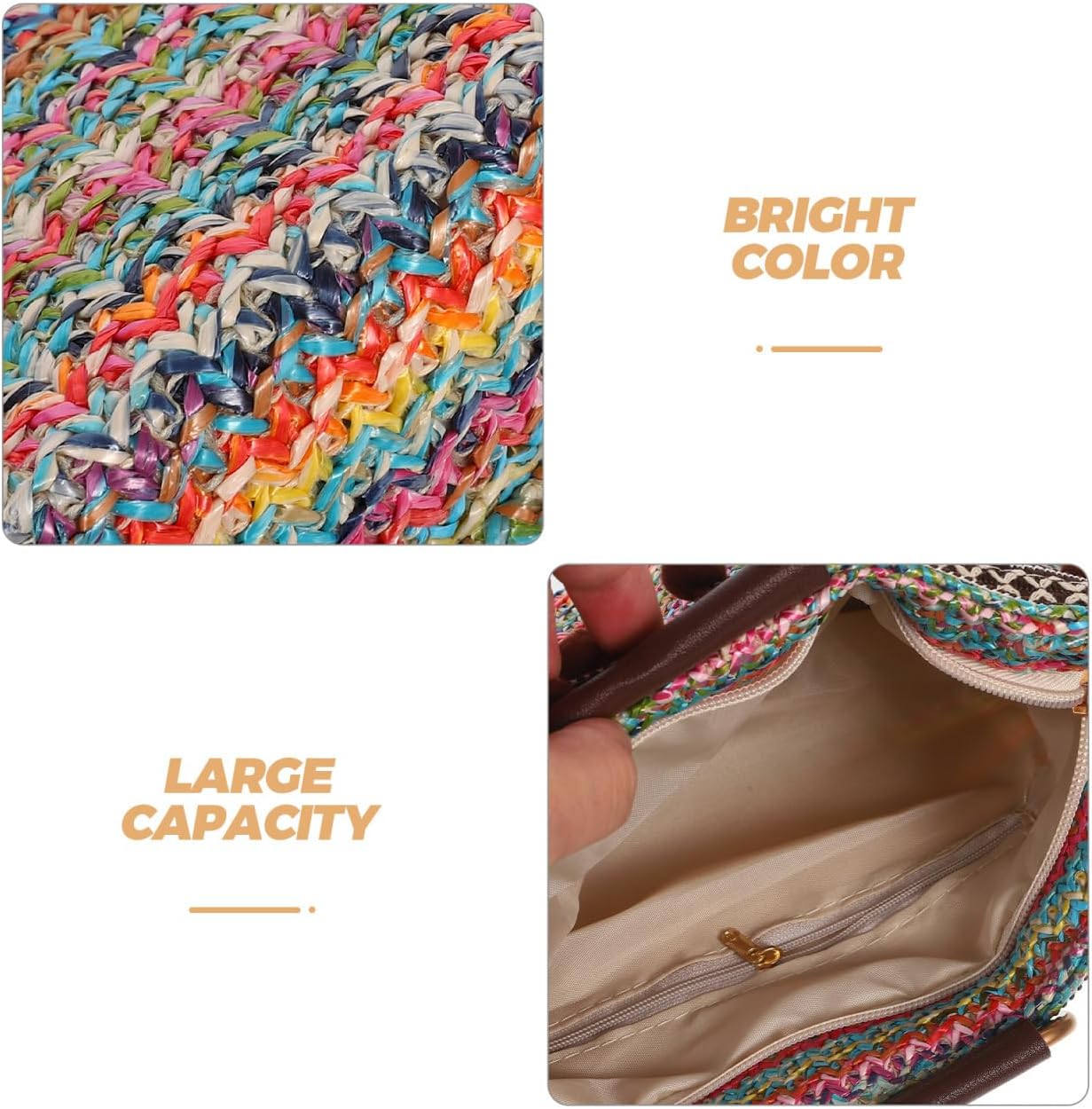 FRCOLOR Large-Capacity Straw Tote Bag Lightweight Woven Handbag for Casual Outings Beach Travel Polyester and Straw Design