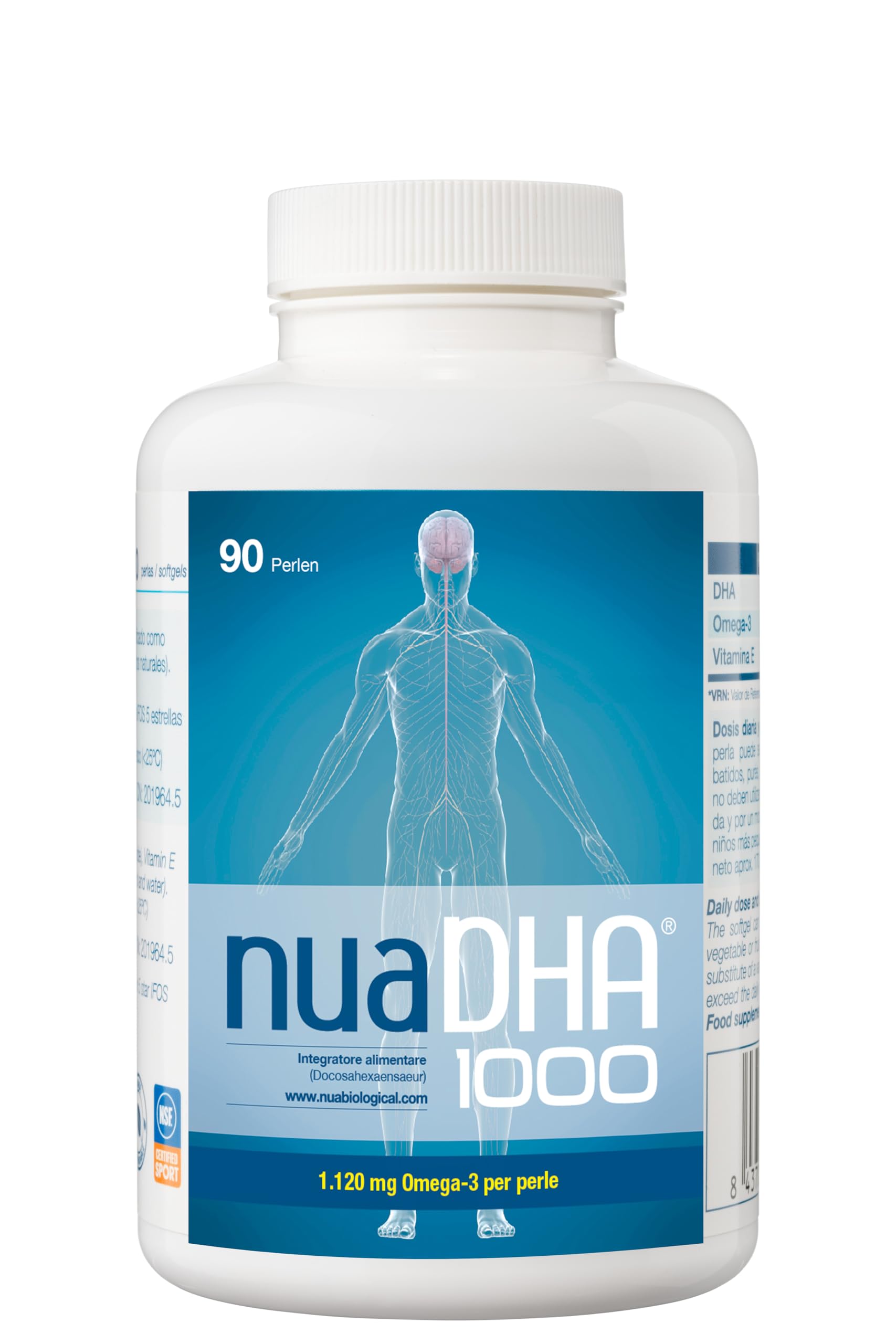 Nua Biological - NuaDHA 1000, Integratore Alimentare Omega-3 con DHA (da Olio di Pesce) - 90 Capsule in Forma di Trigliceridi (1000 mg di DHA per Capsula)