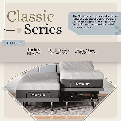 Miniatura 2 de Sven & Son Classic Base de cama ajustable, muelles híbridos de 14 pulgadas, suave medio, elevación de cabeza y pies, masaje, luces debajo, USB,