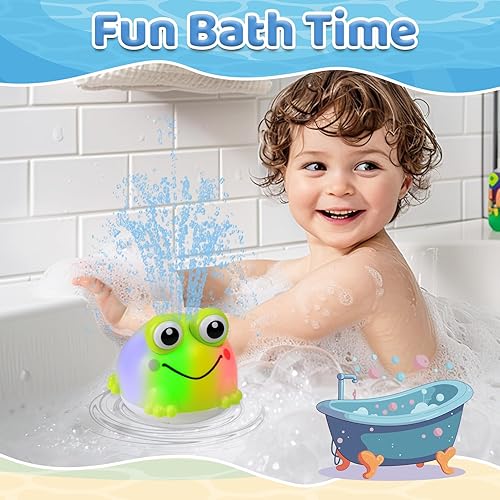 Miniatura 4 de Juguetes de baño iluminados para niños de 1 a 3 años, juguete de baño de rana recargable para bebés de 6 a 12 meses, juguetes de fuente de bañera de