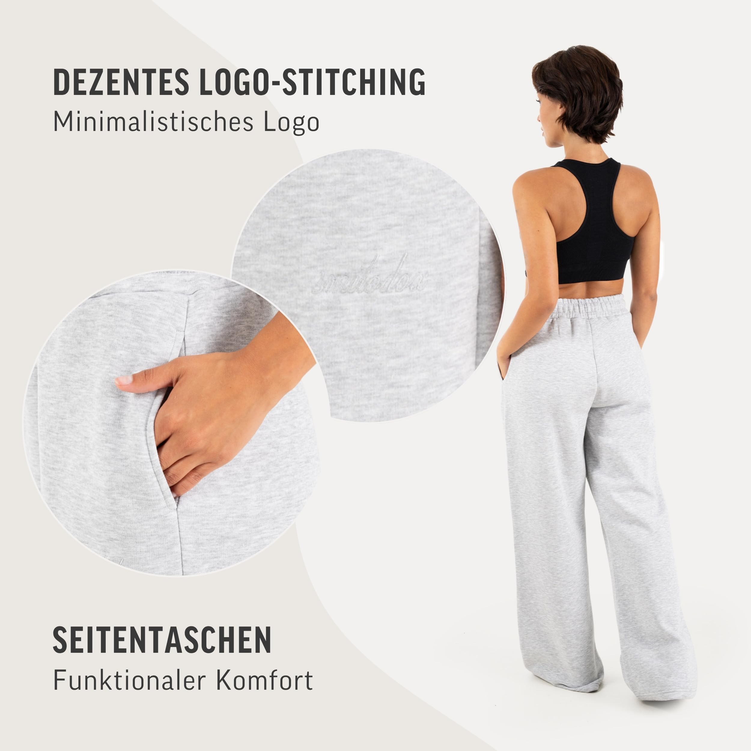 SMILODOX Jogginghose Damen Zadie, Loose Fit Freizeithose mit hohem Baumwollanteil, weiten Hosenbeinen, gestricktem Gewebe, elastischem Bund, weichem Tragegefühl, Sporthose für Alltag, Gym & Freizeit