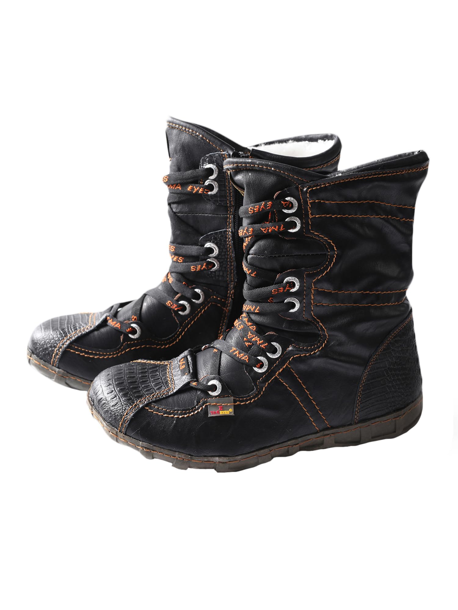 TMA EYES MAiA Womens Mid-Calf Leather Boots - Retro Distressed Fleece-Lined Handcrafted Stylish