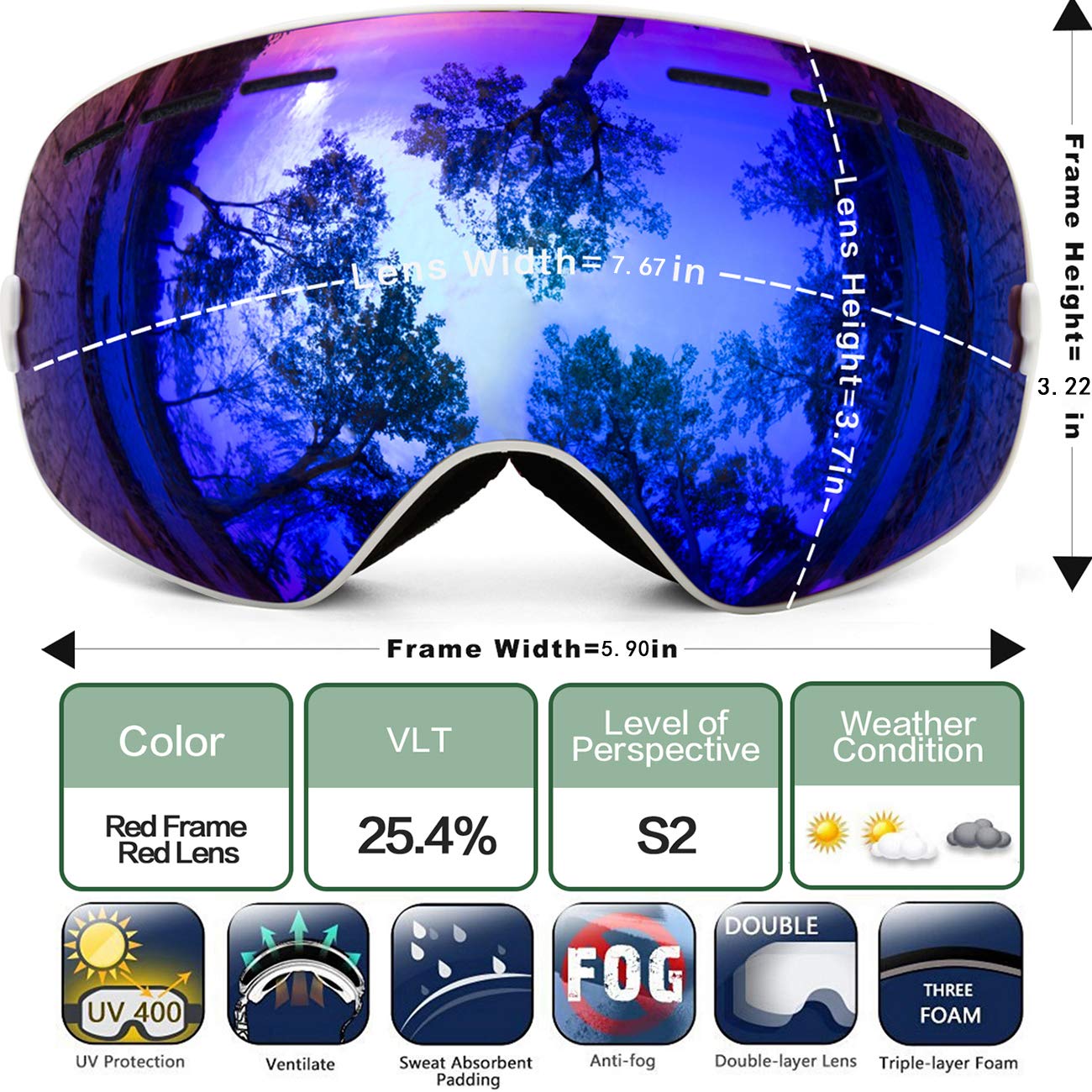 Juli Lunettes de snowboard et de ski pour enfants (blanc/bleu)