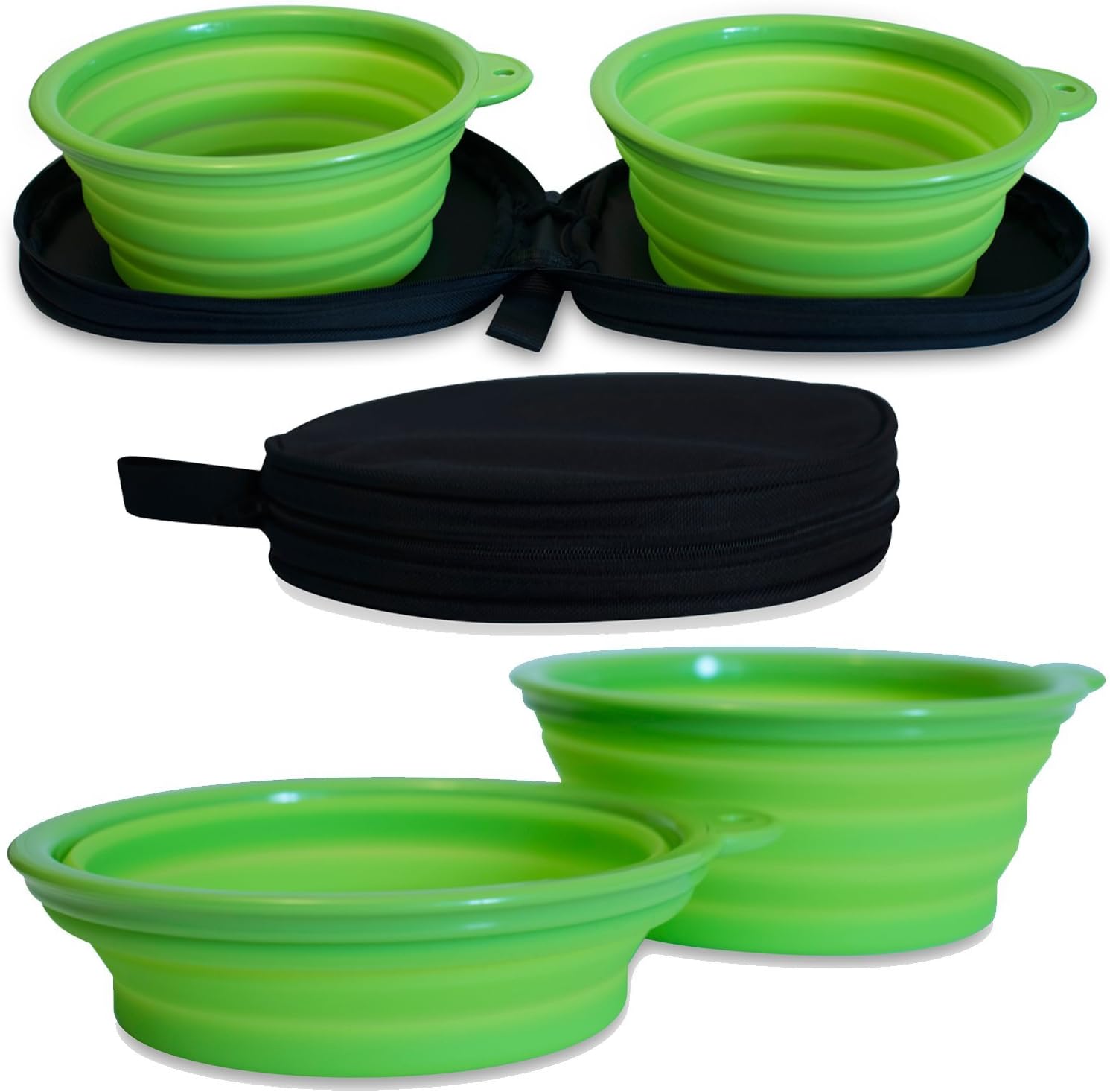 Collapsible Travel Dog Bowls for Large and Small Pets - Made of BPA-Free Silicone for Food and Water - 2 Bowl Set with Portable Carry Case for Easy Traveling - Collapses to 2 Sizes