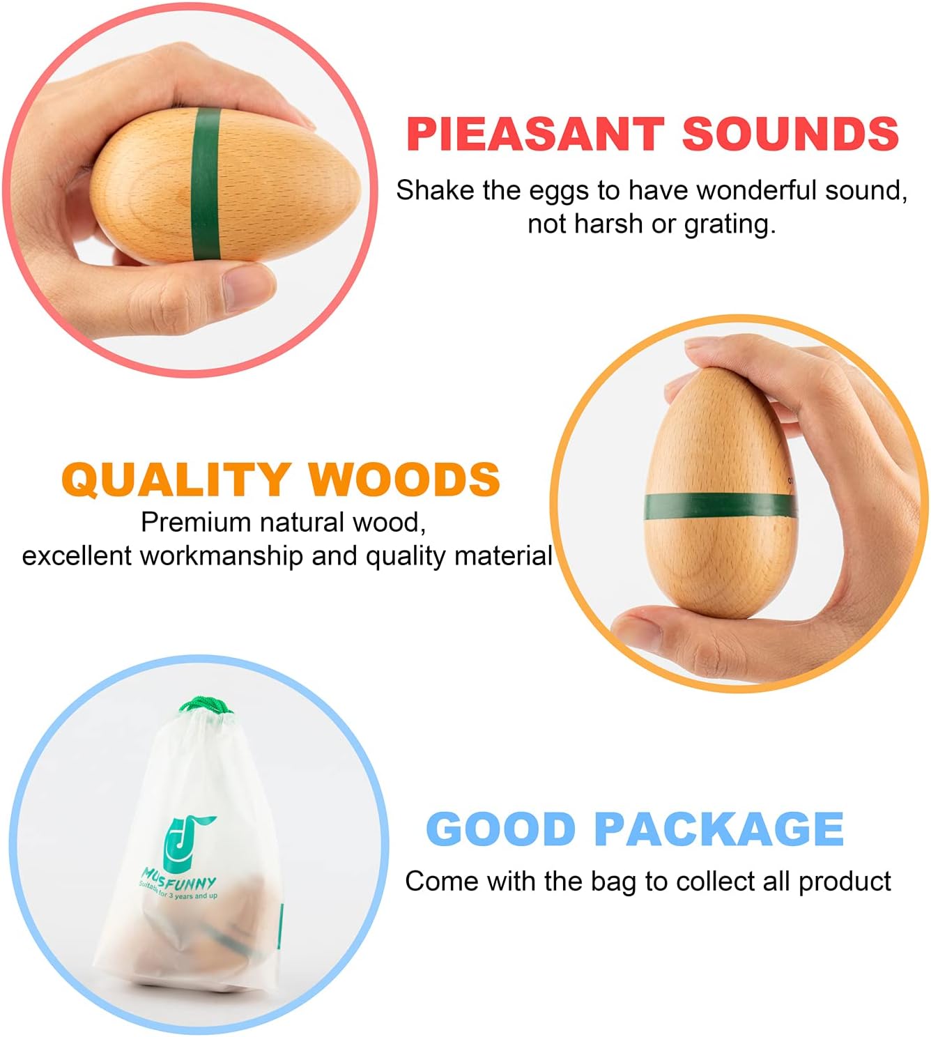 Percussion Maracas with Natural Big Eggs Shakers: Pair of Shakers Rattles Sand Hammer Percussion Instrument with Eggs Shakers for Musical Education Party Classroom Prizes