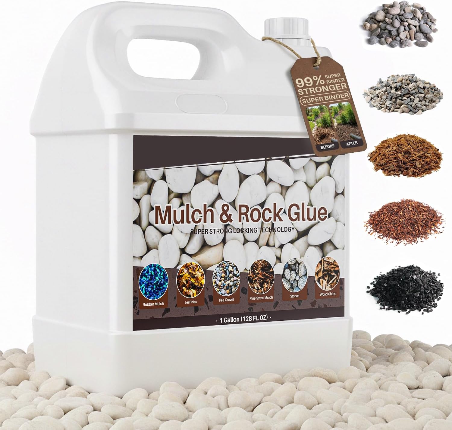 1 Gal (150 OZ) Ultra Concentrated Mulch Glue for Landscaping, Pet-Safe Non-Toxic Rock Glue, Ready to Spray Pea Gravel Binder, Up to 200 Sq.Ft Coverage, for Pine Straw Stones Pebbles