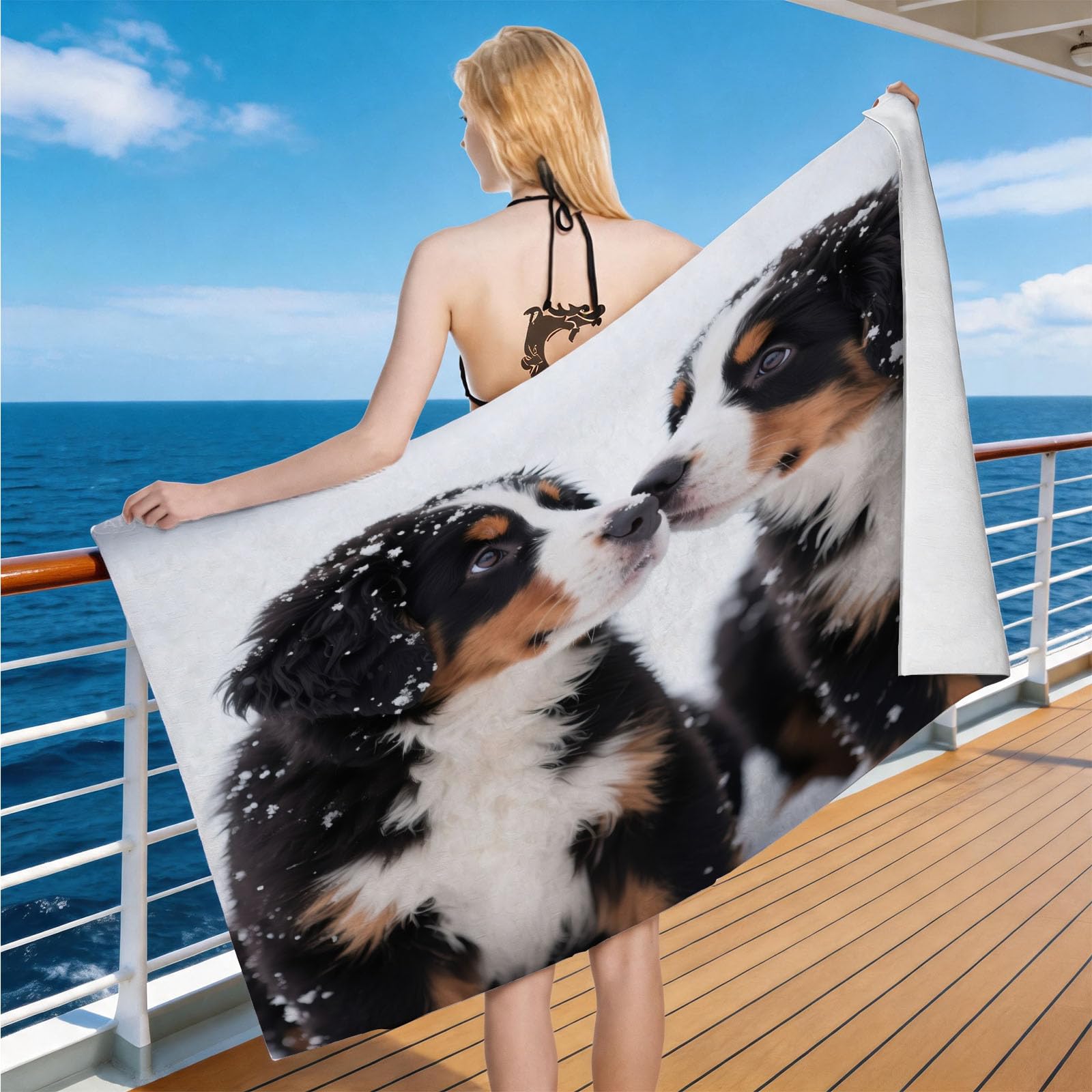 Hongduo Microfiber Quick Dry Beach Towel Snowy Puppy, 3D Cute Dog Beach Towels Absorbent Fast Drying Bath Towels, Travel Camping Gym Swimming Bathroom (70x150cm)