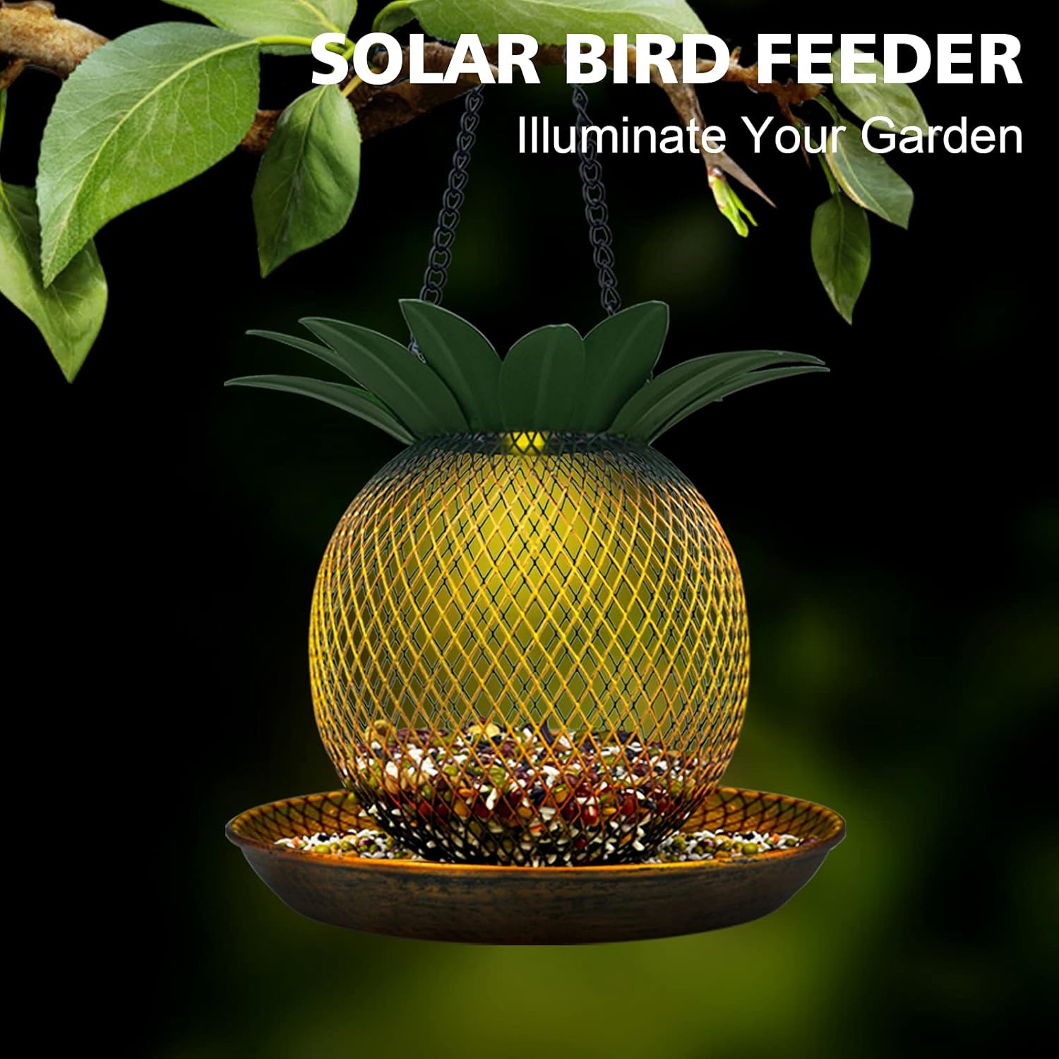 Vintage Pineapple Top Fill Mesh Solar Bird Feeder for Outdoors Hanging Wild Metal Bird Feeders Squirrel Proof, Easy to Clean and Fill, No Waste, Solar Yard Garden Decor Gift : Patio, Lawn & Garden