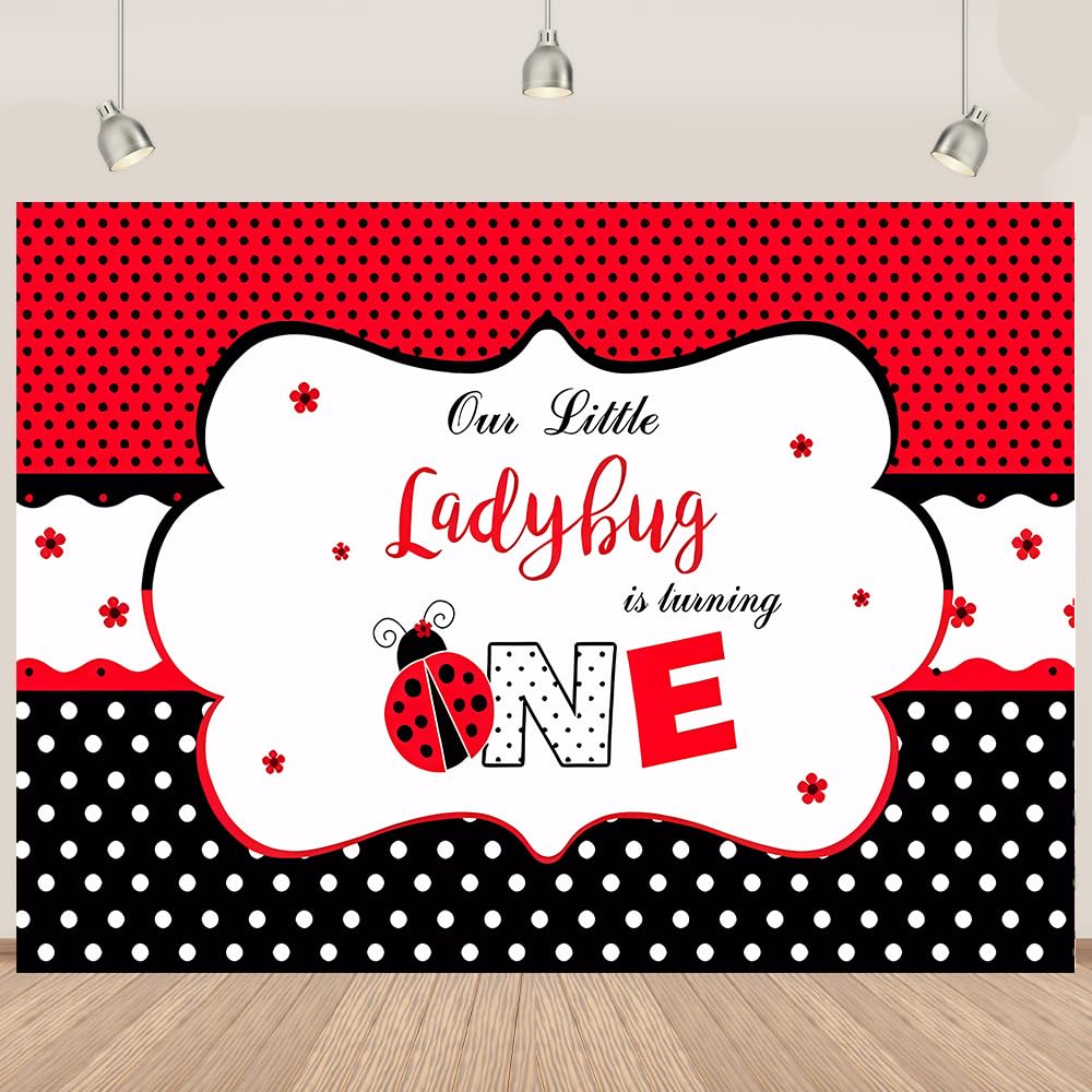 Amazon.com : Ladybug Happy 1st Birthday Backdrops Our Little Ladybug is ...