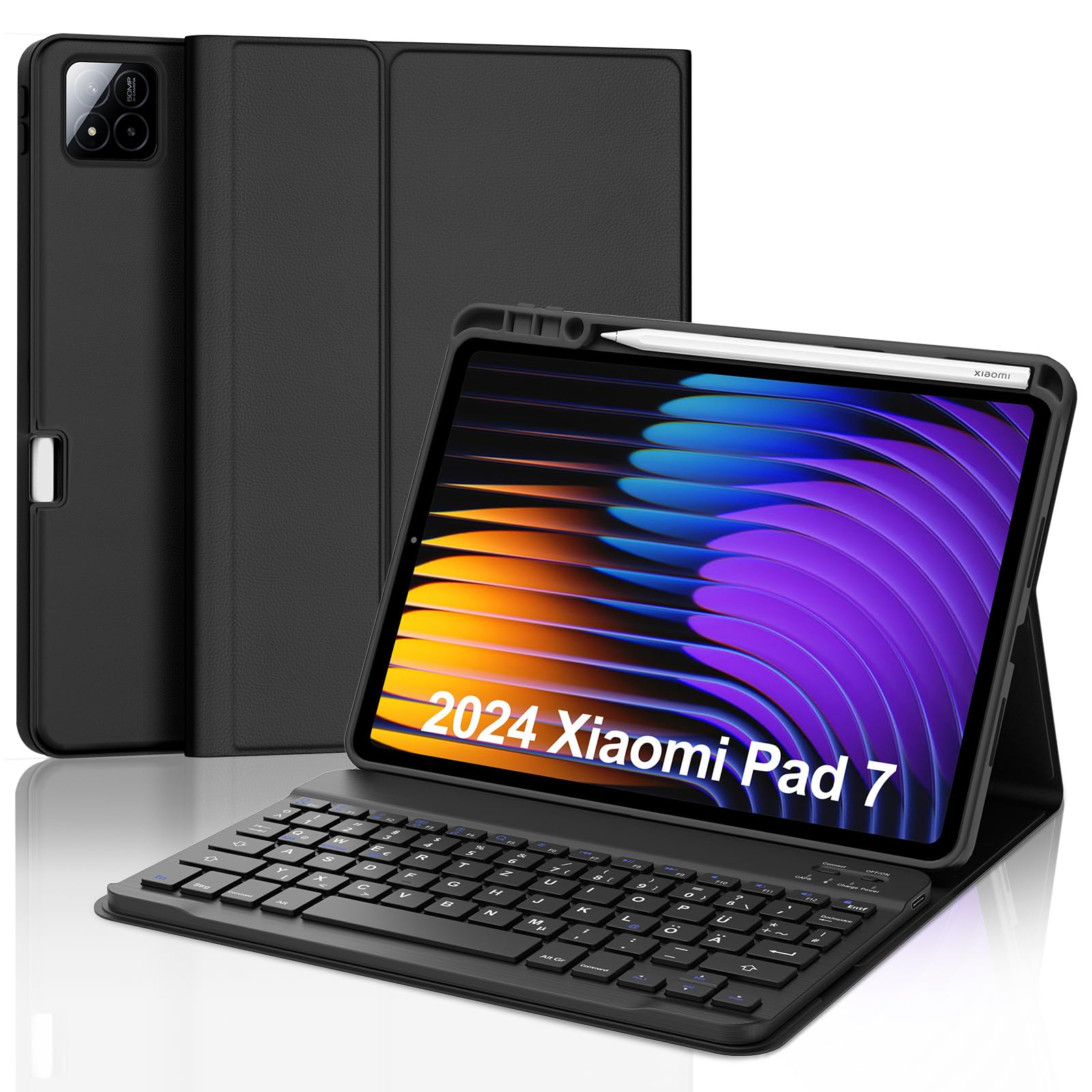 WINCHKING Custodia con Tastiera per Xiaomi Pad 8/8 Pro 11.2", Cover Magnetica Rimovibile Tastiera per Xiaomi Pad 7/8 11.2 Pollici, Italiano QWERTY Layout, Nero