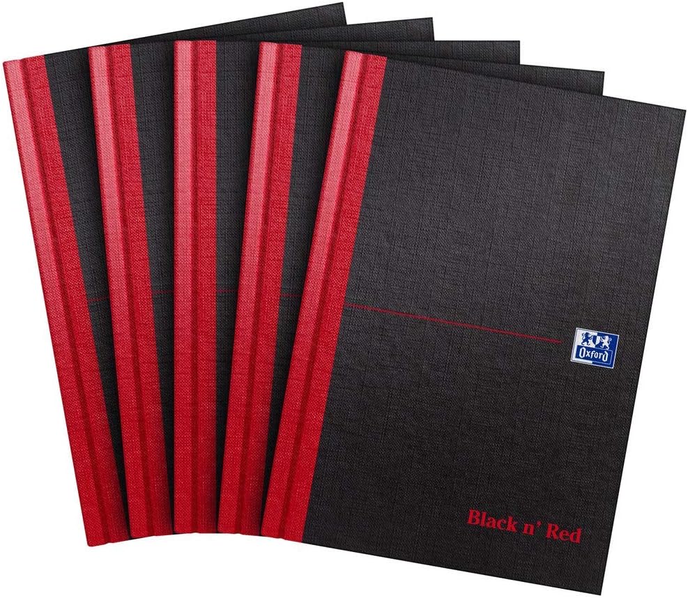 Oxford Black n' Red, A5 Notebook Hardcover, Casebound, Lined, 192 Page, Pack of 5