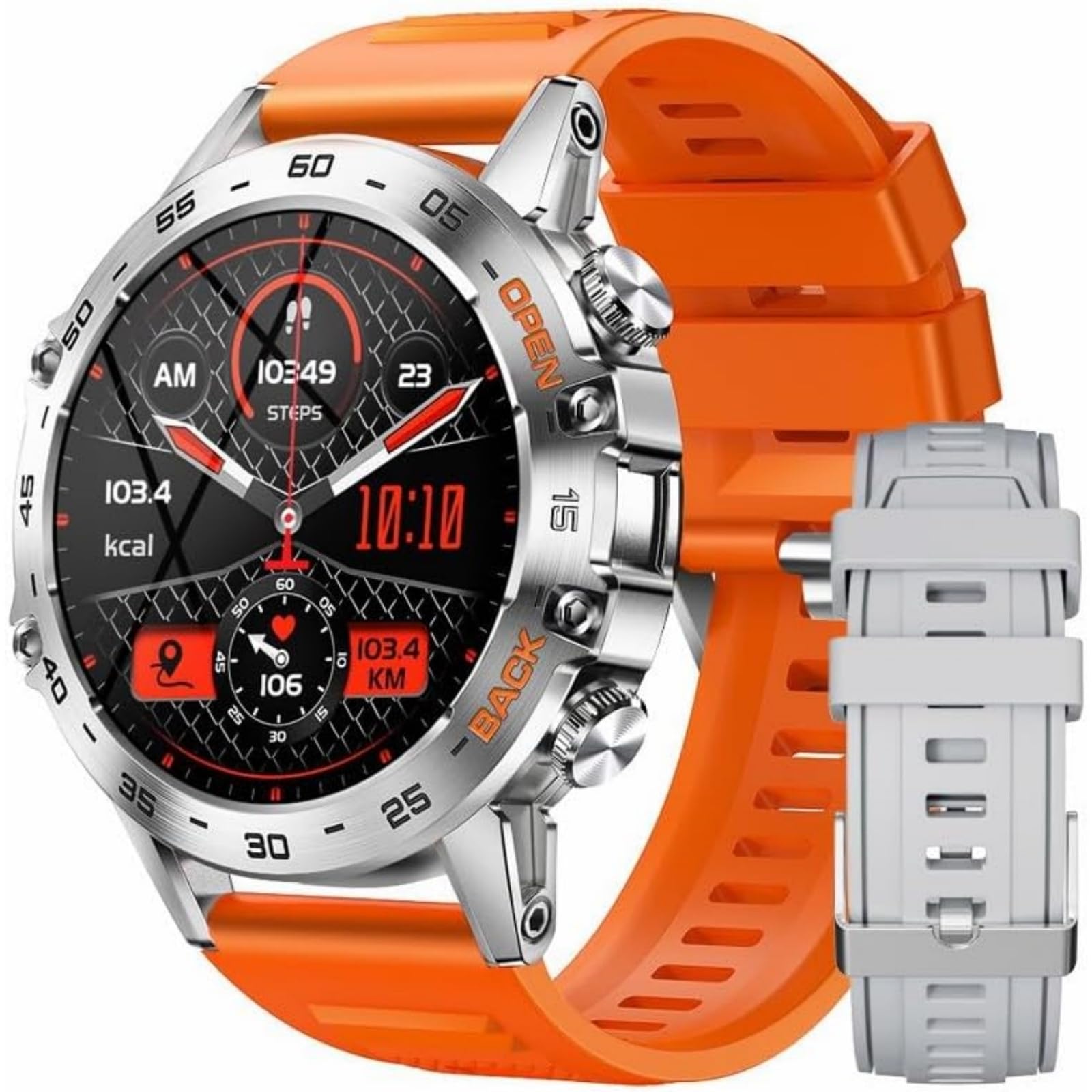 Onyxus Fitforce K52 Montre Connectée Bluetooth avec Appels, Écran Renforcé, Suivi du Sommeil, Autonomie 5 à 7 Jours, Montre Sport Étanche pour Homme Femme (Orange)