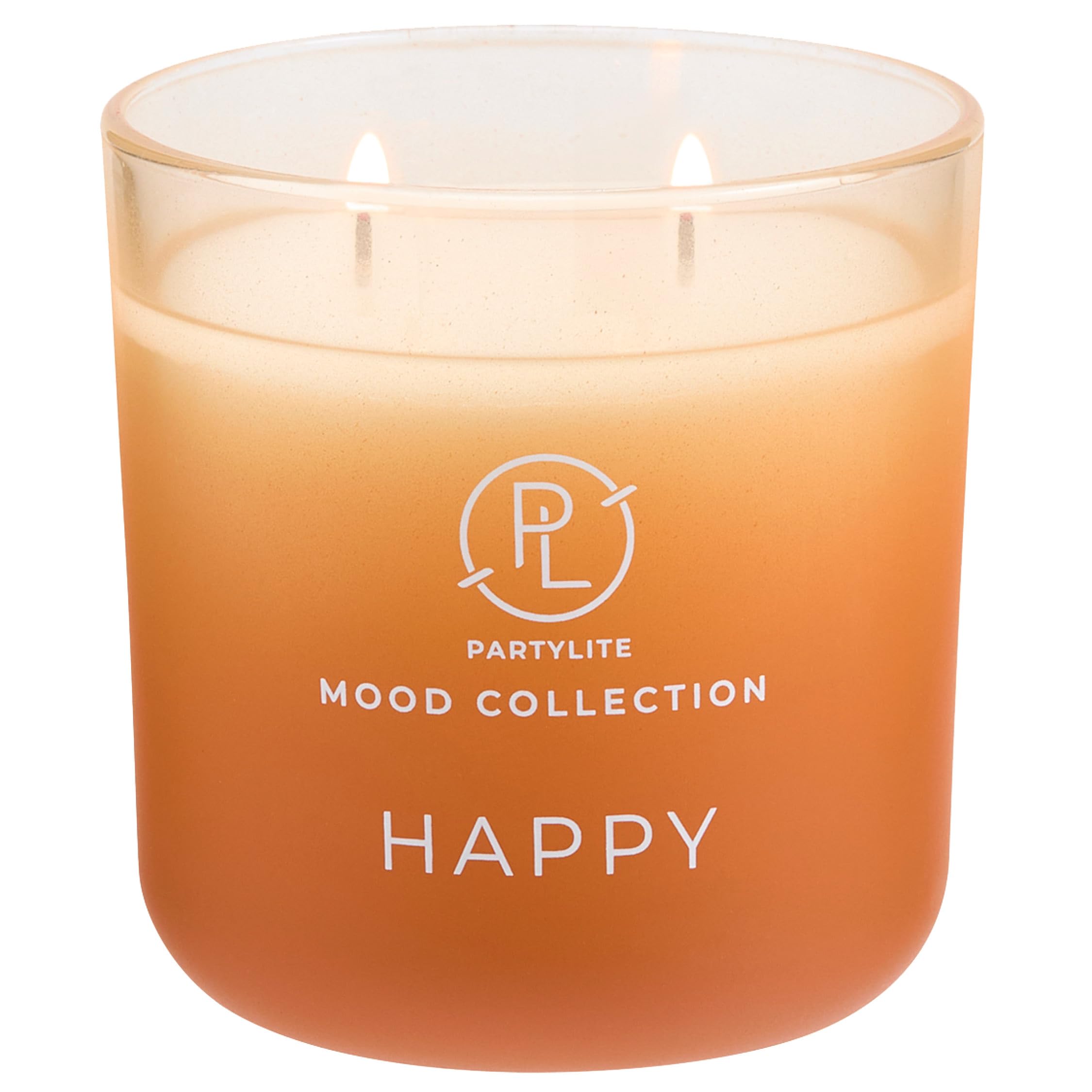 PartyLite Happy Scented, with Notes of Madagascar Mandarin and Orange Peel, 14.1oz 2-Wick Ombre Jar Candle, 24-48 Hour Burn Time, Part of The Mood Collection, Citrus & Floral, Perfect for Gifting