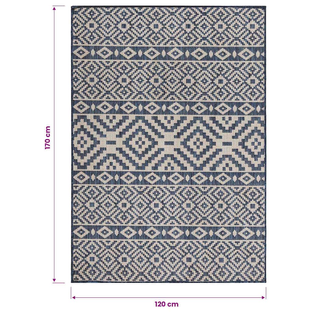 Tapis à Tissage Plat d'extérieur 120x170 cm Rayures Bleues Robuste UV résistant, idéal pour terrasse Balcon, décoration intérieure et extérieur, Design Moderne, Facile à Laver