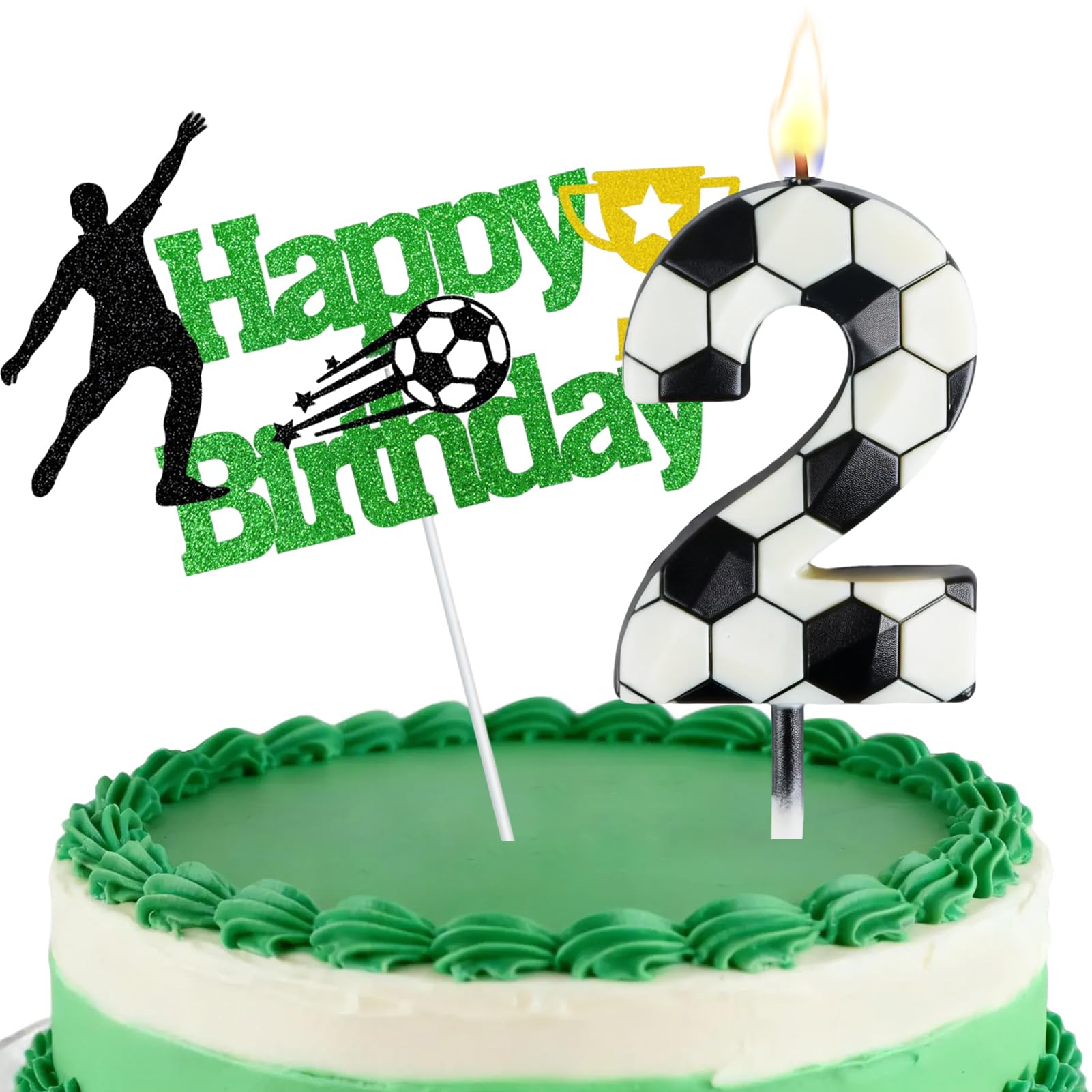 Football Number Candles, Birthday Candles for Cake, Cake Candles with Greeting Card for Birthday Party Wedding Anniversary Celebrations(2 Candle,Black&White)