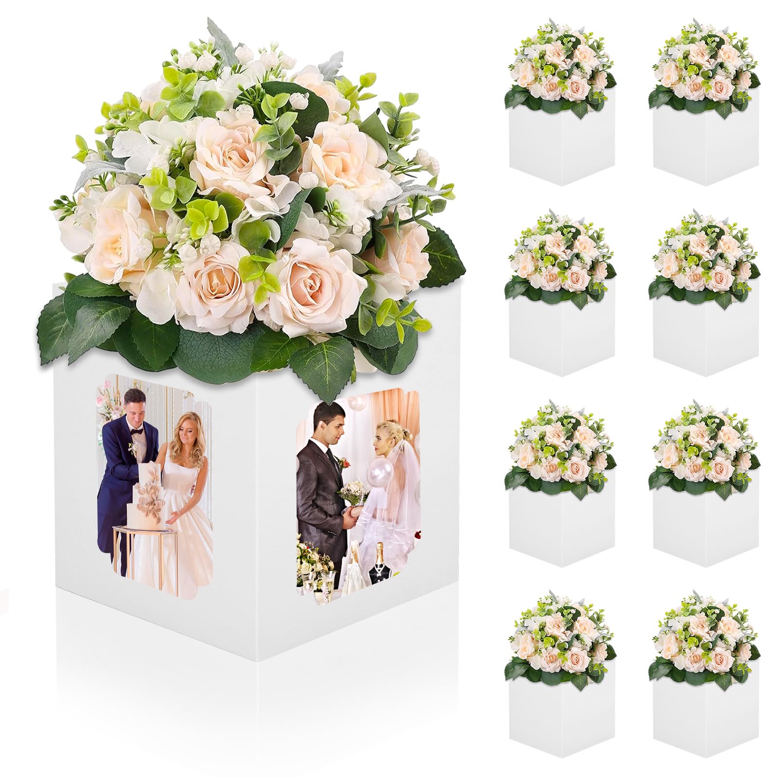 FYSUIMU 8Pcs Wedding Table Centerpieces Box 6/7 Inch Picture Display Reusable Photo Props Box Frame for Congrats Grad Wedding Decor Flower