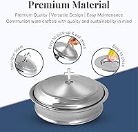 Vista 3 de Communion Ware - 2 bandejas para servir vino santo con tapa y 1 plato de pan apilable con tapa, acero inoxidable (espejo/plateado)