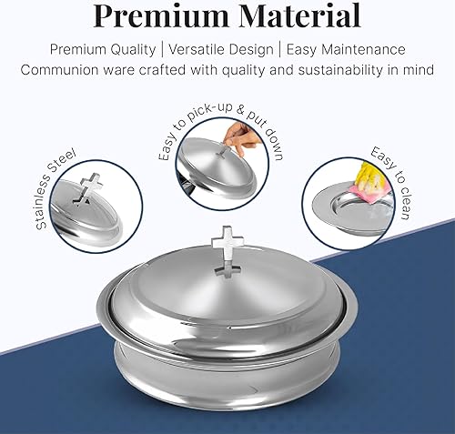 Miniatura 8 de Communion Ware - Bandeja de suministros de platos para servir vino santo con una cubierta para la unión espiritual de la iglesia, acero inoxidable