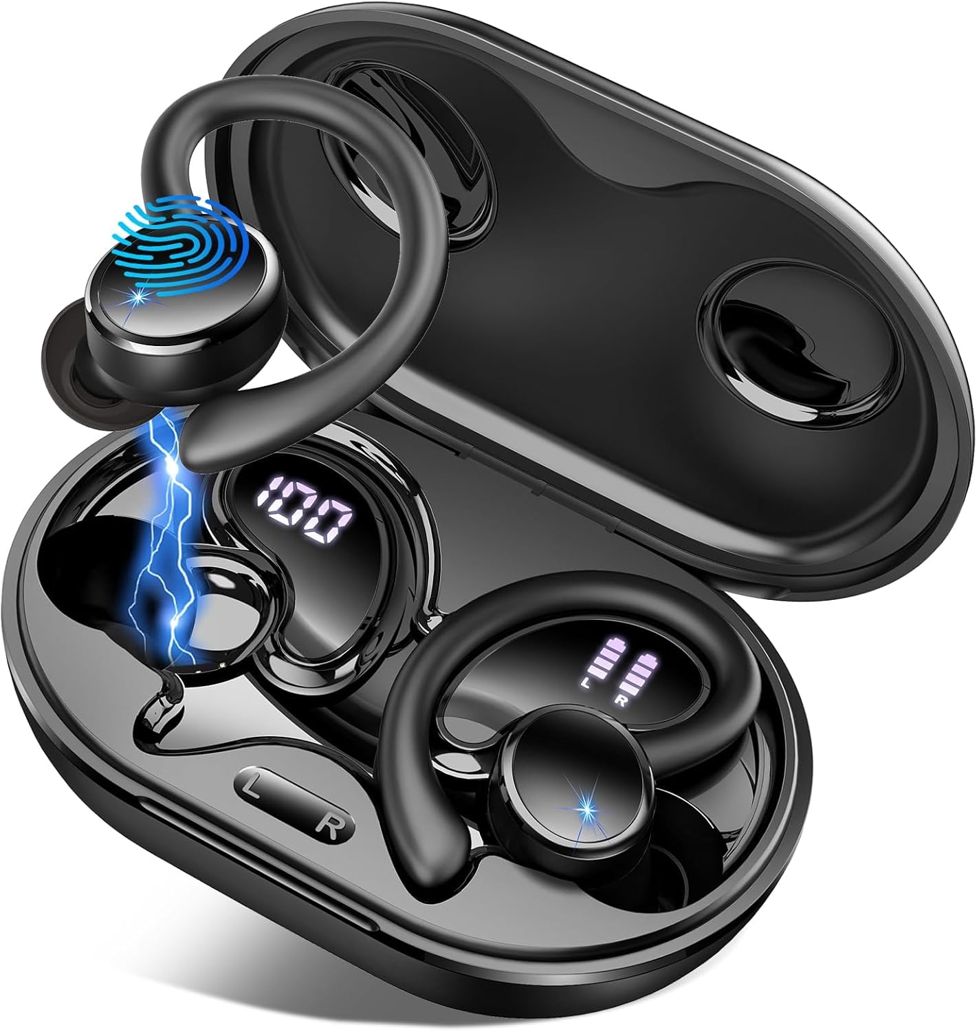 Photo 1 of Wireless Earbuds, Bluetooth 5.4 Headphones Sport, 50H Deep Bass Sound Over Ear Buds with 4 ENC Noise Cancelling Mic, Dual LED Display, IP7 Waterproof Earphones with Earhook for Workout/Running/Gym