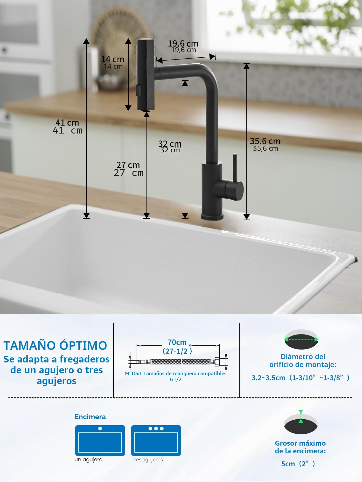 JOOM Grifo Cocina Extraíble Negro 3 Modos 360° SUS304, Monomando Fregadero | Grifo cocina extraíble negro 3 modos 360° SUS304, monomando fregadero ducha flexible,torneira cozinha fría caliente