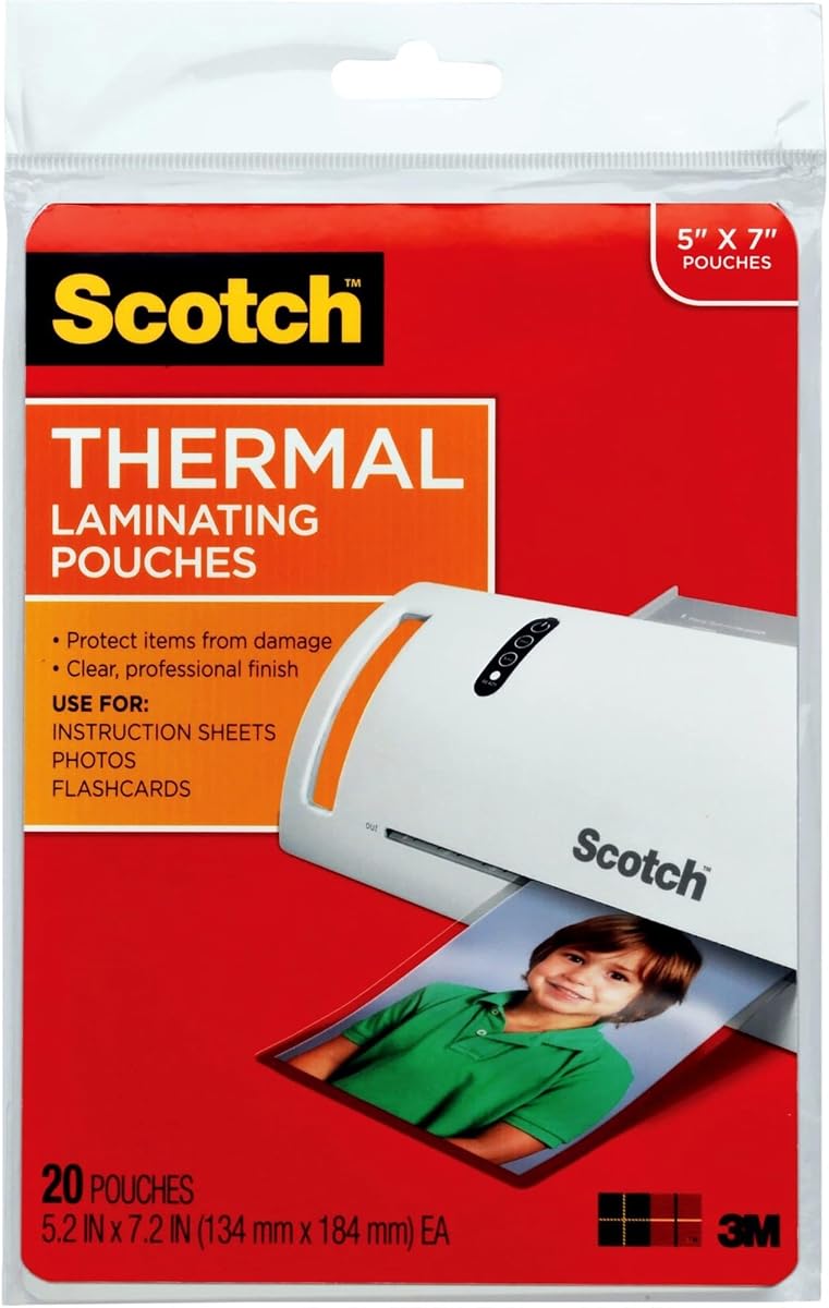 Thermal Laminating Pouches, Laminate Homemade Ornaments, Christmas Banners and Gift Tags, 5 Mil, 20-Pack Photo Size Laminating Sheets 5 x 7 Inches, Clear