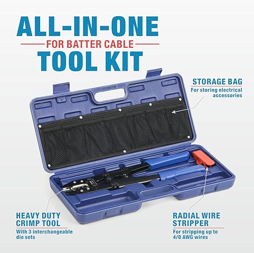 Miniatura 6 de iCrimp - Kit de herramientas de engaste de cable de batería para terminales de anillo de cobre 8, 6, 4, 2, 1,1/0, 2/0, 3/0, 4/0 AWG, extremos de