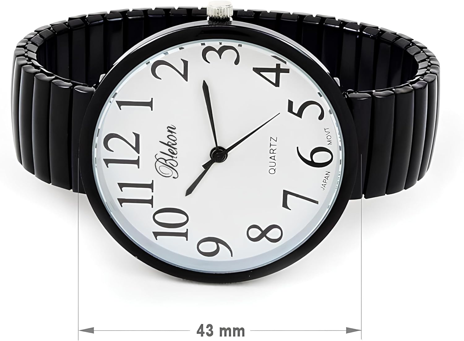 Geneva STC Black Super Large Face Stretch Band Easy to Read Watch - Image 2