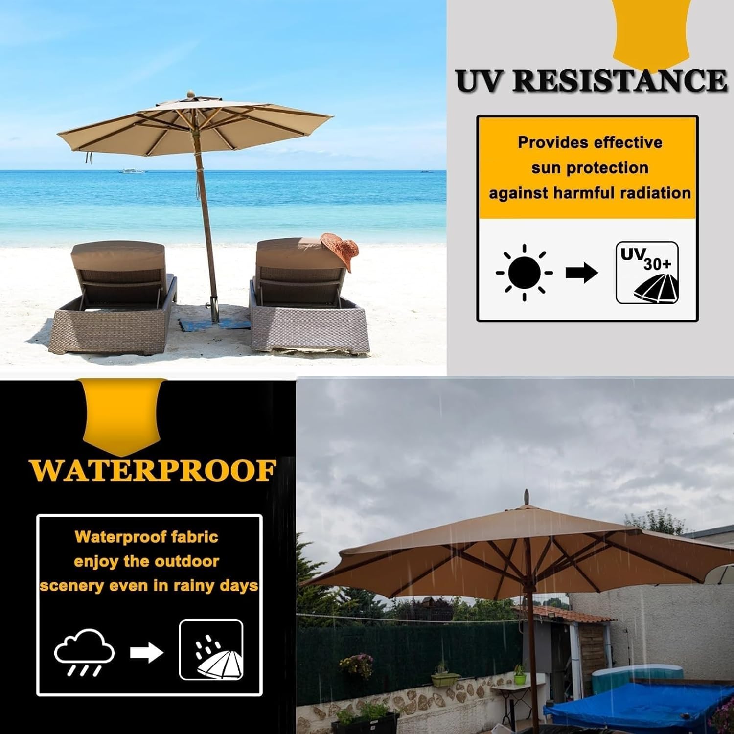 Patio Umbrella Replacement Canopy Square Cantilever Top Cover Outdoor,200cm/270cm/300cm +6 Arms/8 Arms Parasol, Outdoor Table Umbrella Fabric Canopy Cover, Replacement Umbrella Canopy for Ga