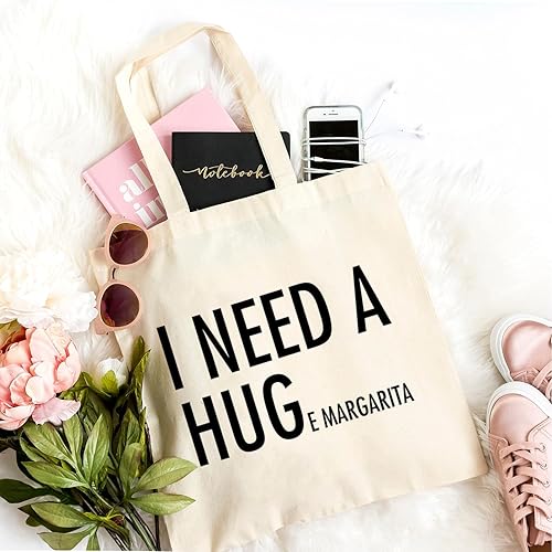 Miniatura 4 de TSIIUO Bolsa de lona con texto en inglés "I Need a Huge Margarita" para mujer, lindo regalo gráfico para beber, bolsa de compras reutilizable