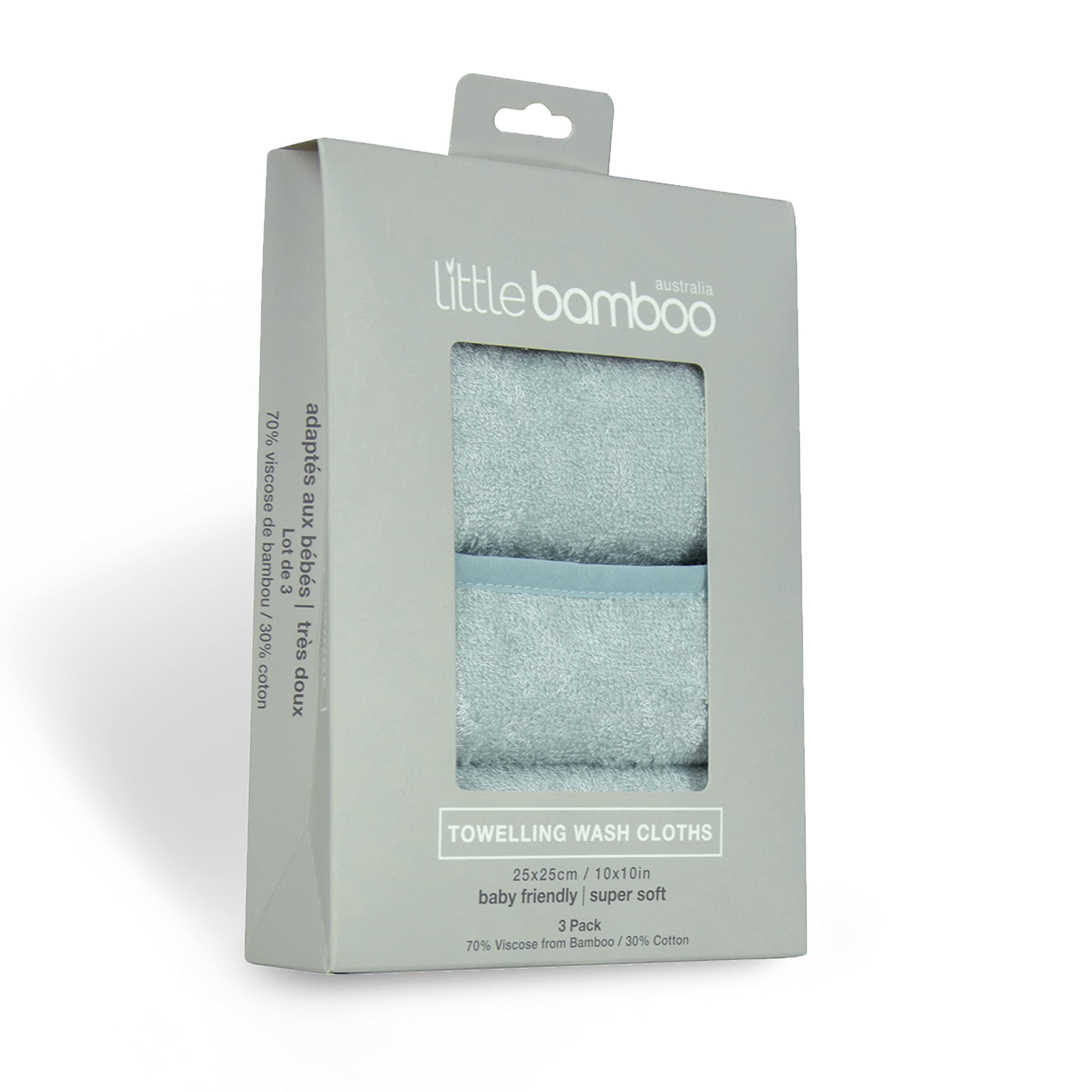 Little Bamboo Towelling Wash Cloth 3Pk - Whisper