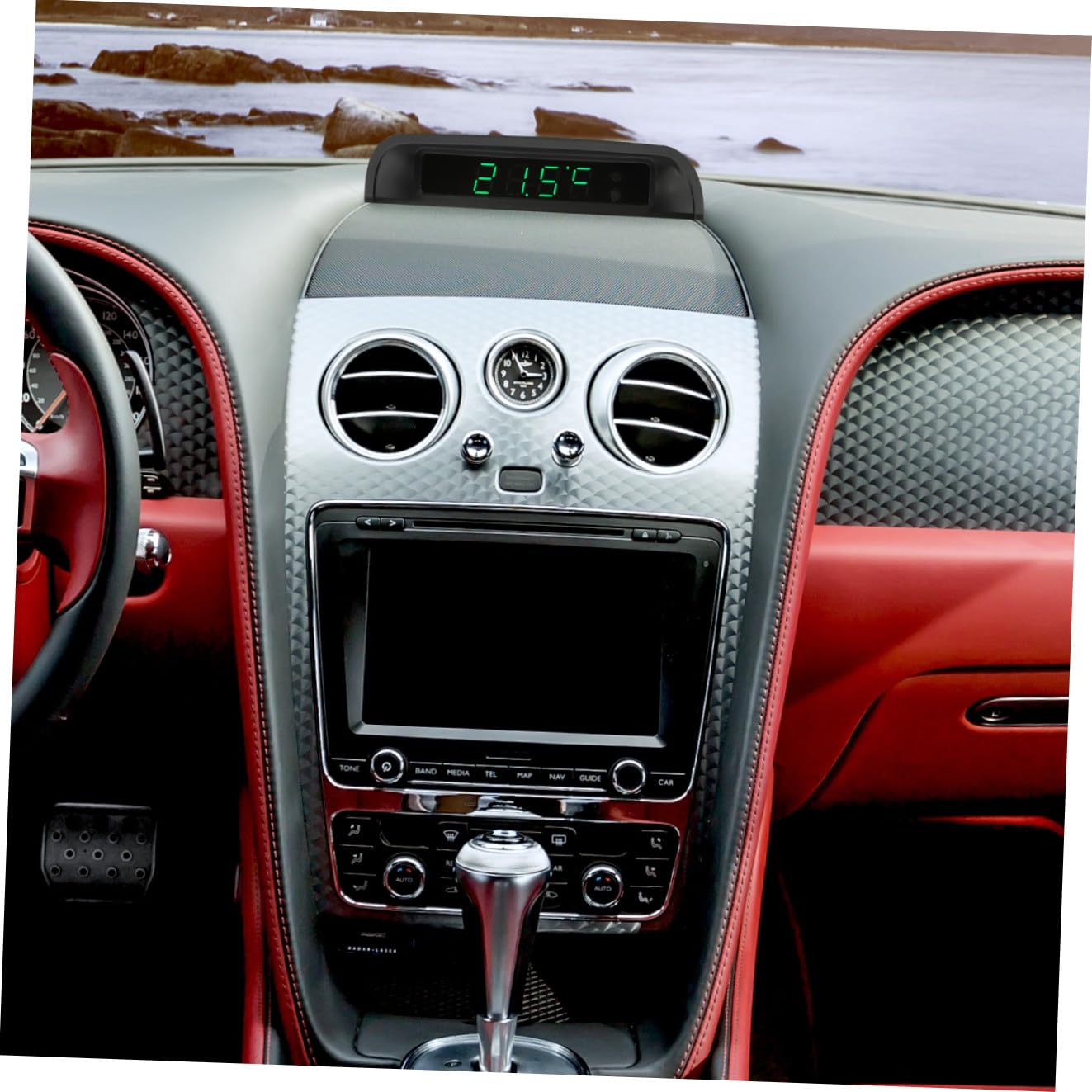 Solar Powered Car Clock Thermometer Digital Dashboard Clock with Night Light High Precision for Automotive Interior