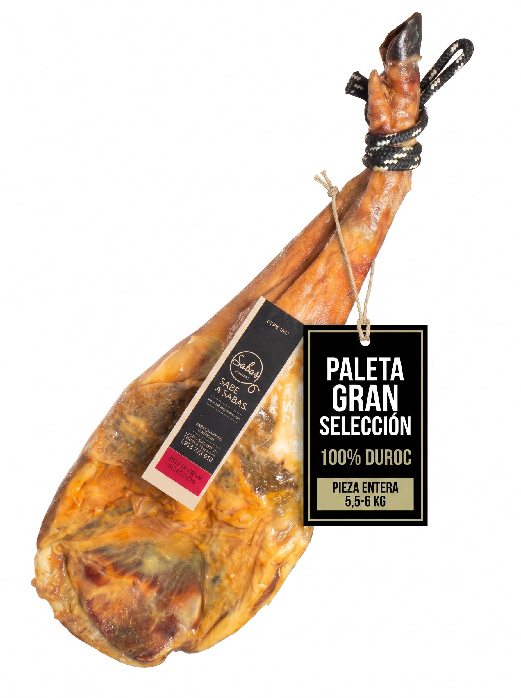 Paleta Duroc 100% Gran Seleccion Curada Pieza Entera 6 kg Paletilla | Peso 5,5 a 6 kilos, secadero natural y bodega, sin gluten, sin lactosa y sin colorantes; para tapas, tablas y regalo gourmet