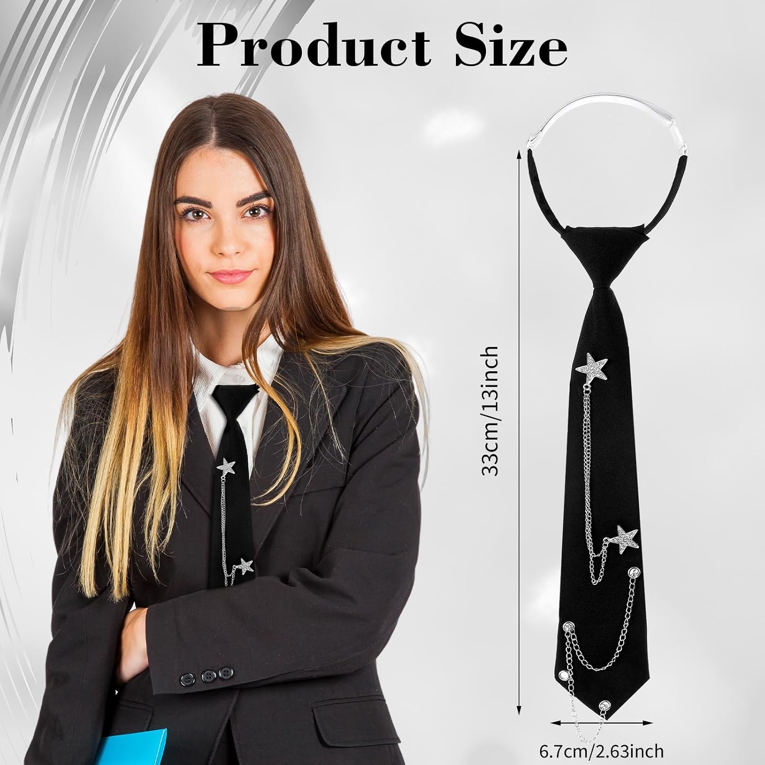 Larrel Red Tie for Women, Pre-Tied Womens Tie with Metal Chain Accessories Adjustable Reusable Necktie for Business Wedding image 2