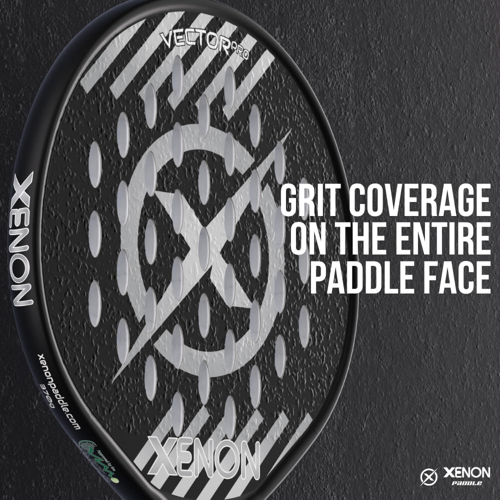 Vector Pro Spin Max Version 2 Platform Tennis Paddle by Xenon Paddle, Oversize Head, Even Balance Point, Medium Firmness Foam Core, Power and Control, 4.25” Grip, Black