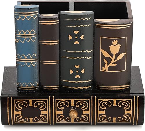Tosnail Soporte decorativo para bolígrafos con cajón de almacenamiento, organizador de lápices de madera, organizador de libros de biblioteca disponible en Yaxa Mexico