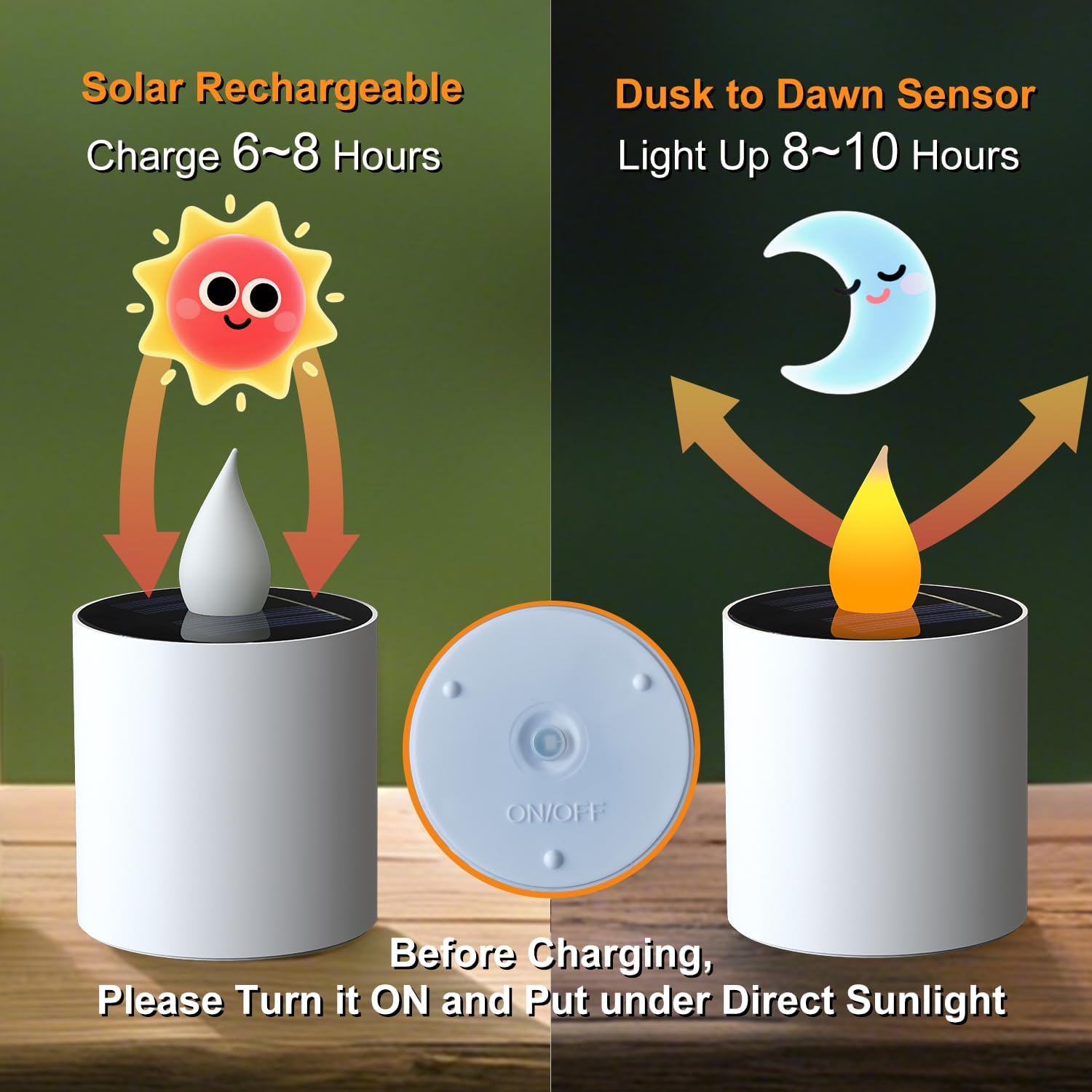 EuroFone 6pcs Warm Yellow Solar Power Tea Lights Outdoor Candle Flameless Flicker IP65 Waterproof Rechargeable LED Candles,Battery Operated Fake LED Votive TeaLights for Window Lanterns Decorations