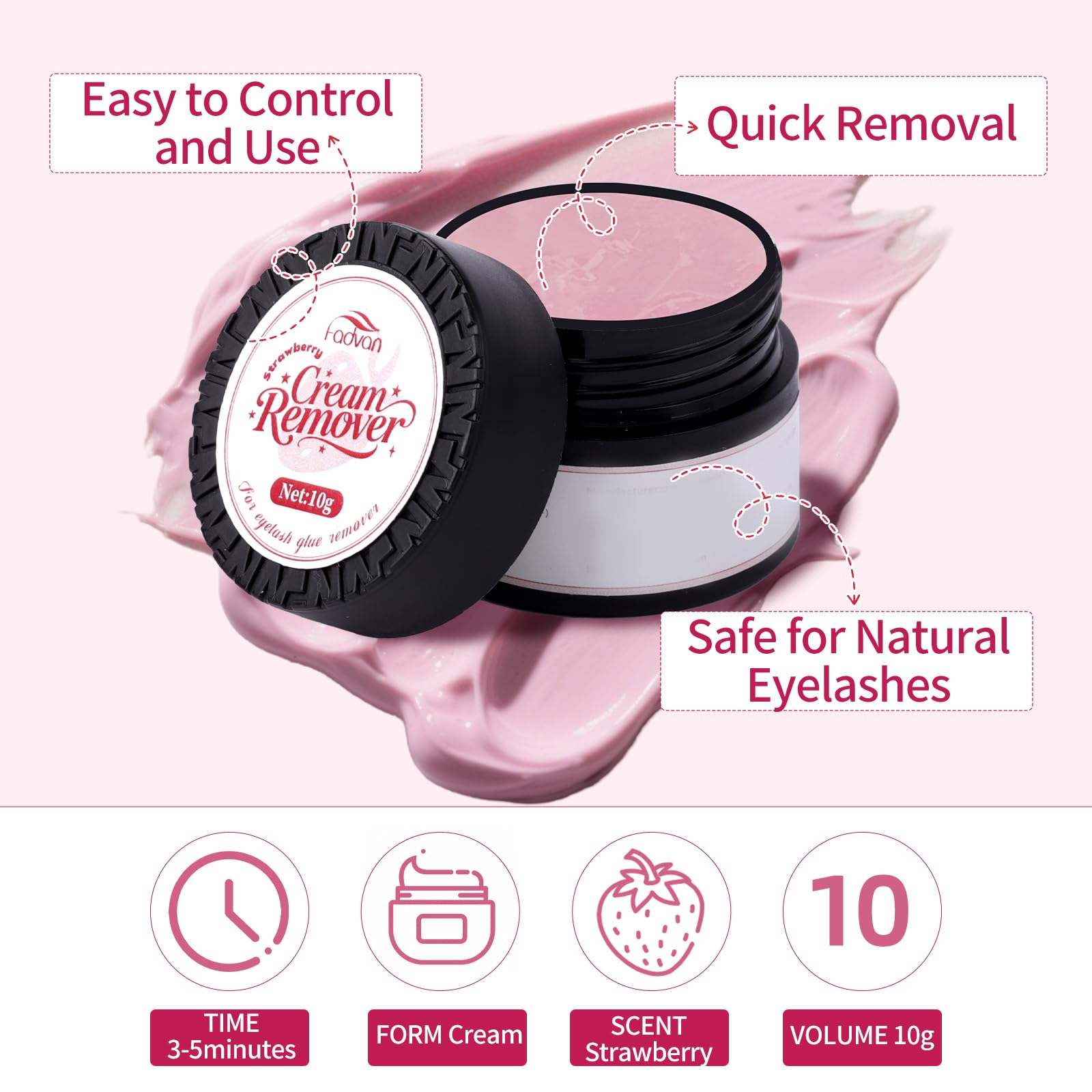 FADVAN Crema Remover Ciglia Finte Extension 10g e Patch Occhi 50pcs - Fragole Rimozione Lashes Glue,Patches Occhi Rimuovere Ciglia,Strumento Kit Perfetto per Struccarsi le Ciglia