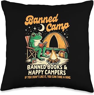 Camping Lover Banned Camp Banned Books & Happy Campers Throw Pillow