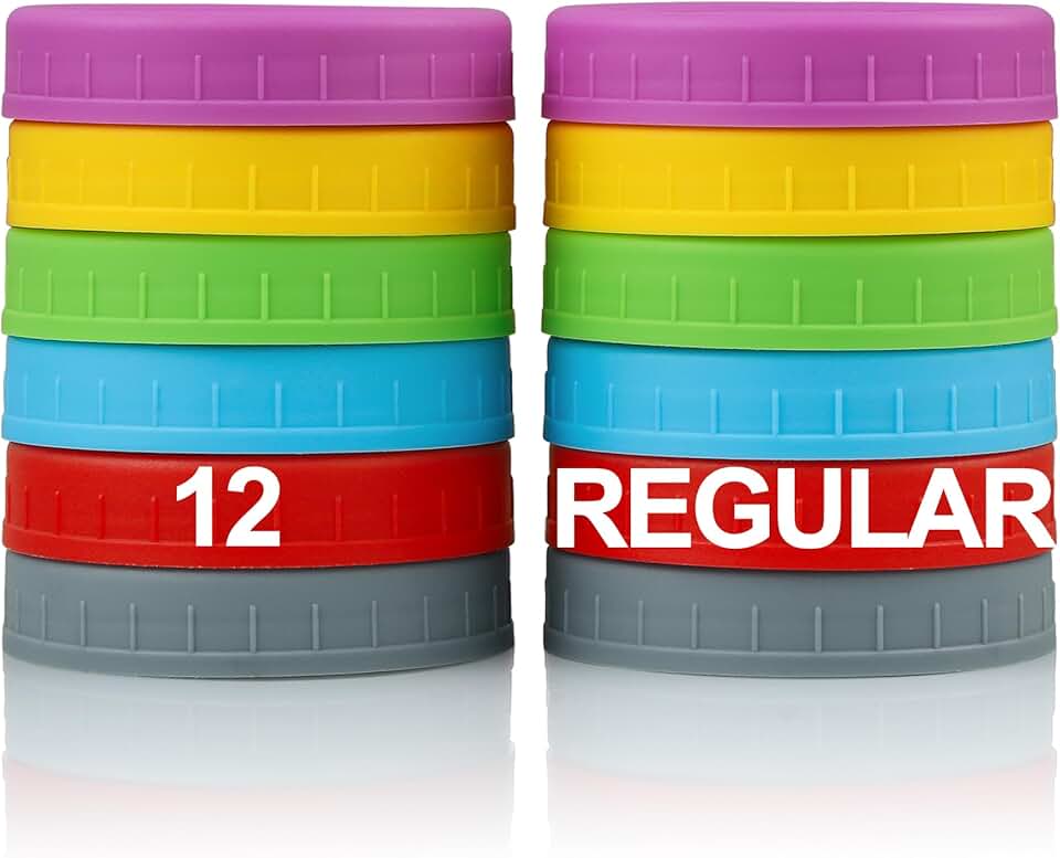 12 Pack REGULAR MOUTH Mason Jar Lids for Ball, Kerr and More - Multicolor Plastic Storage Caps for Mason Jars, Canning Jars - Leakproof, Dishwasher Safe &amp; Food Grade ClimeCo Certified