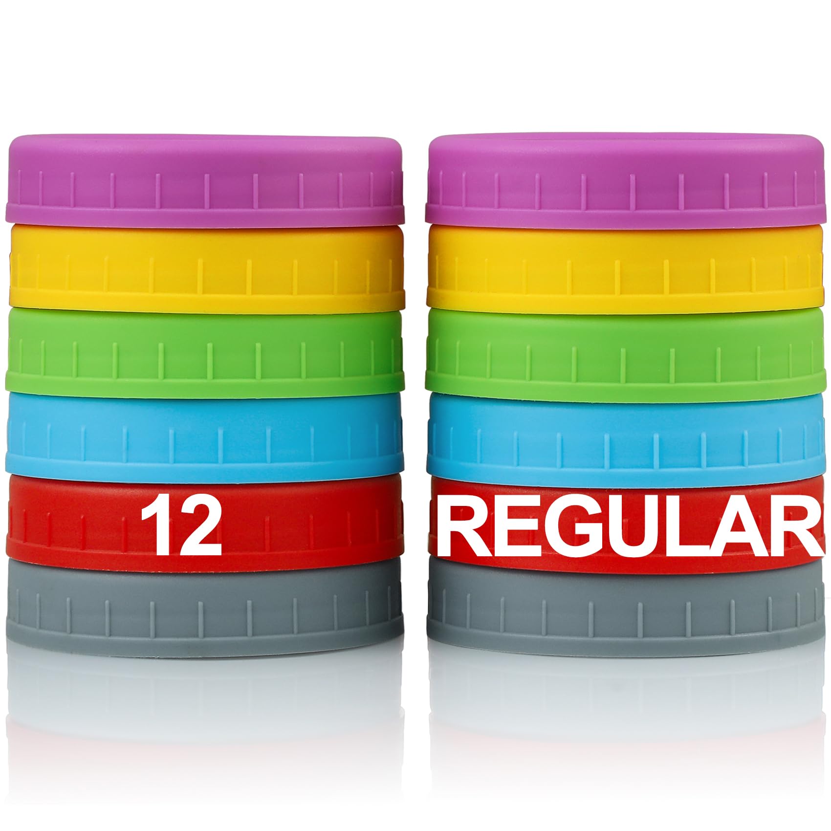 Photo 1 of 12 Pack REGULAR MOUTH Mason Jar Lids for Ball, Kerr and More - Multicolor Plastic Storage Caps for Mason Jars, Canning Jars - Leakproof, Dishwasher Safe & Food Grade