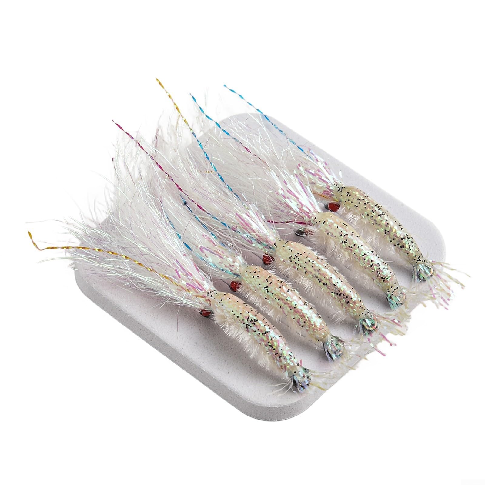 Vootnifig fOR 5pcs Saltwater Shrimp Fly Fishing Lures, FOR High Carbon Steel Hooks, for Sea Trout Bass Salmon White(4#)
