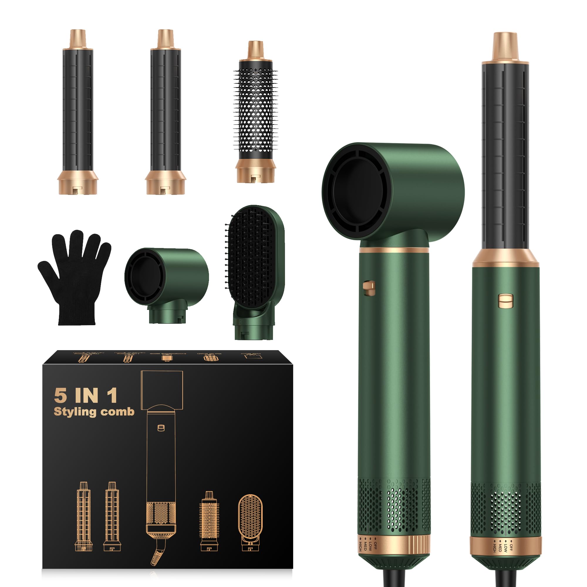 Air Brush 5 en 1, seche cheveux 5 en 1 avec Brosse Soufflante, Lisseur cheveux, Boucleur a cheveux, Thermal Brush, Air Styler 5 en 1 pour Sécher, Boucler, Lisser