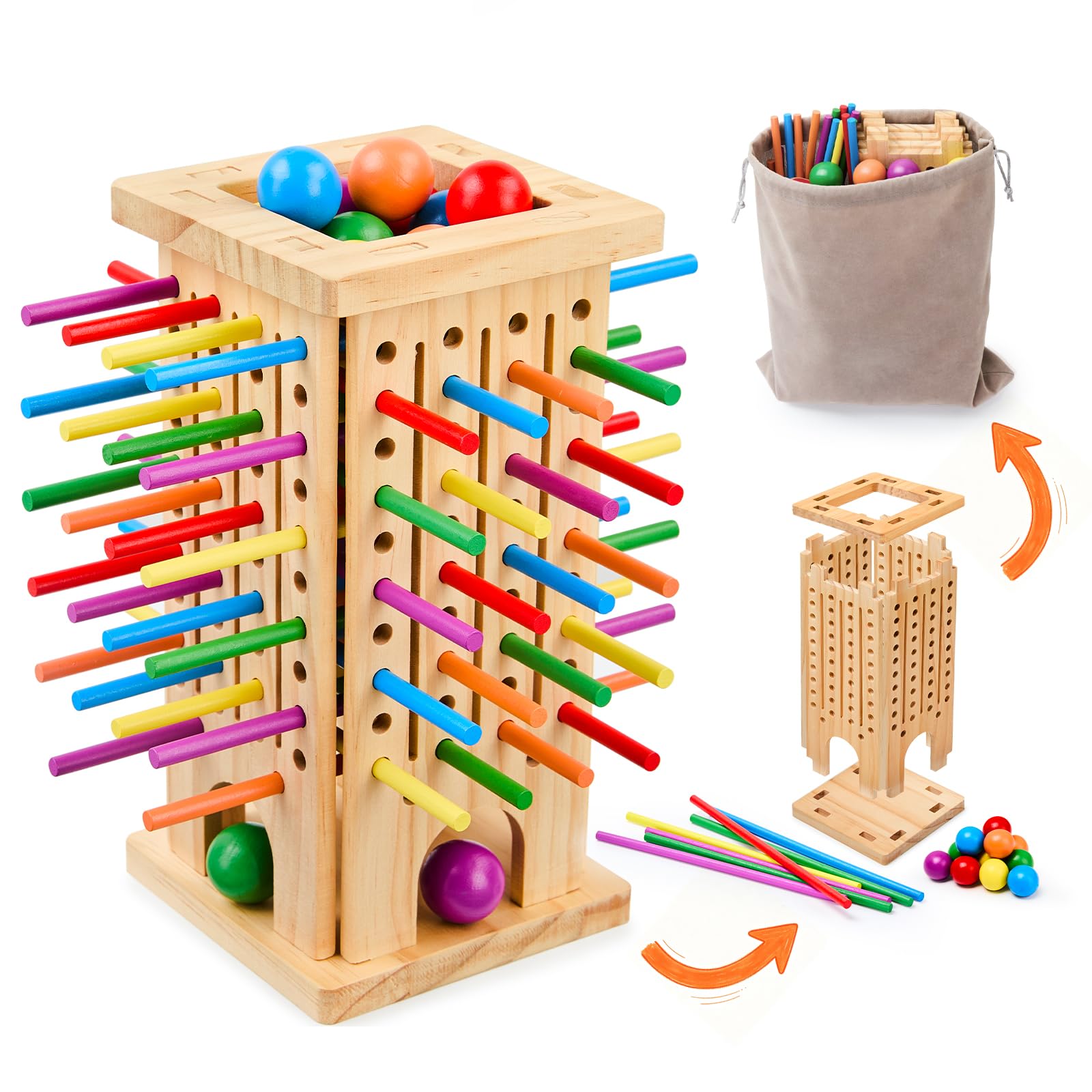 Greek Science Portable Travel Game—Wooden Stick Ball Drop Challenge for Kid