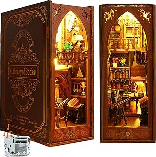 DIY Book Nook Kit, DIY Dollhouse Booknook, Library Booknook Shelf Insert Decor Alley, 3D Wooden Puzzle Bookends, Book Nook Miniature Kits with LED Light for Adults(SL6-A)