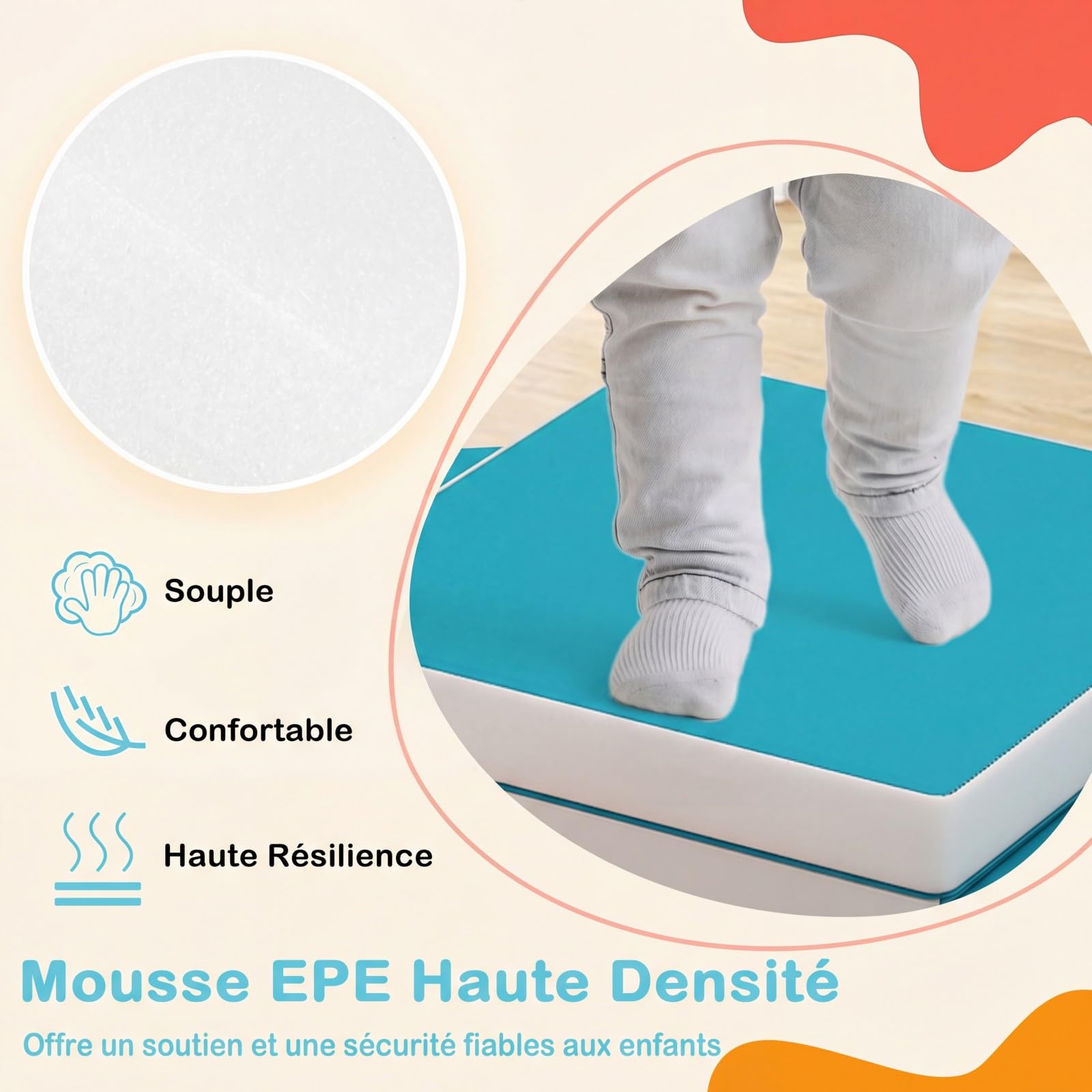 COSTWAY 7PCS Parcours Motricité Bébé en Mousse avec Housse en PU, Module Motricité Bébé avec Diverses Couleurs & Formes, Jouets Éducatifs pour Ramper Grimper, Nettoyage Facile, 18 Mois+ (Bleu)