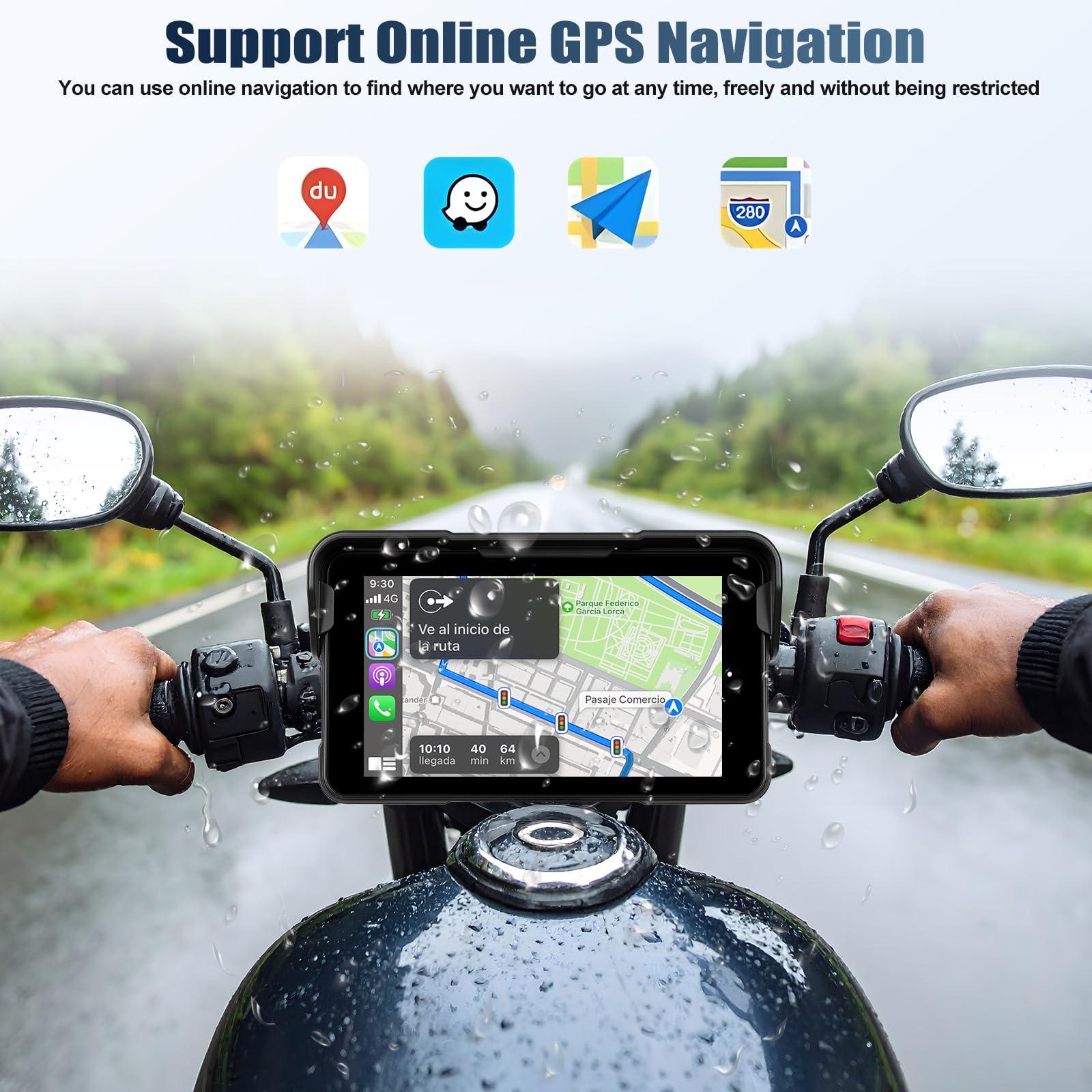 CAMECHO [sans Fil] Écran Moto 5 Pouces IPS HD sans Fil CarPlay & Android Auto Wireless, GPS, Nav, IP68, Bluetooth Moniteur Universel avec Réglage EQ pour Motos