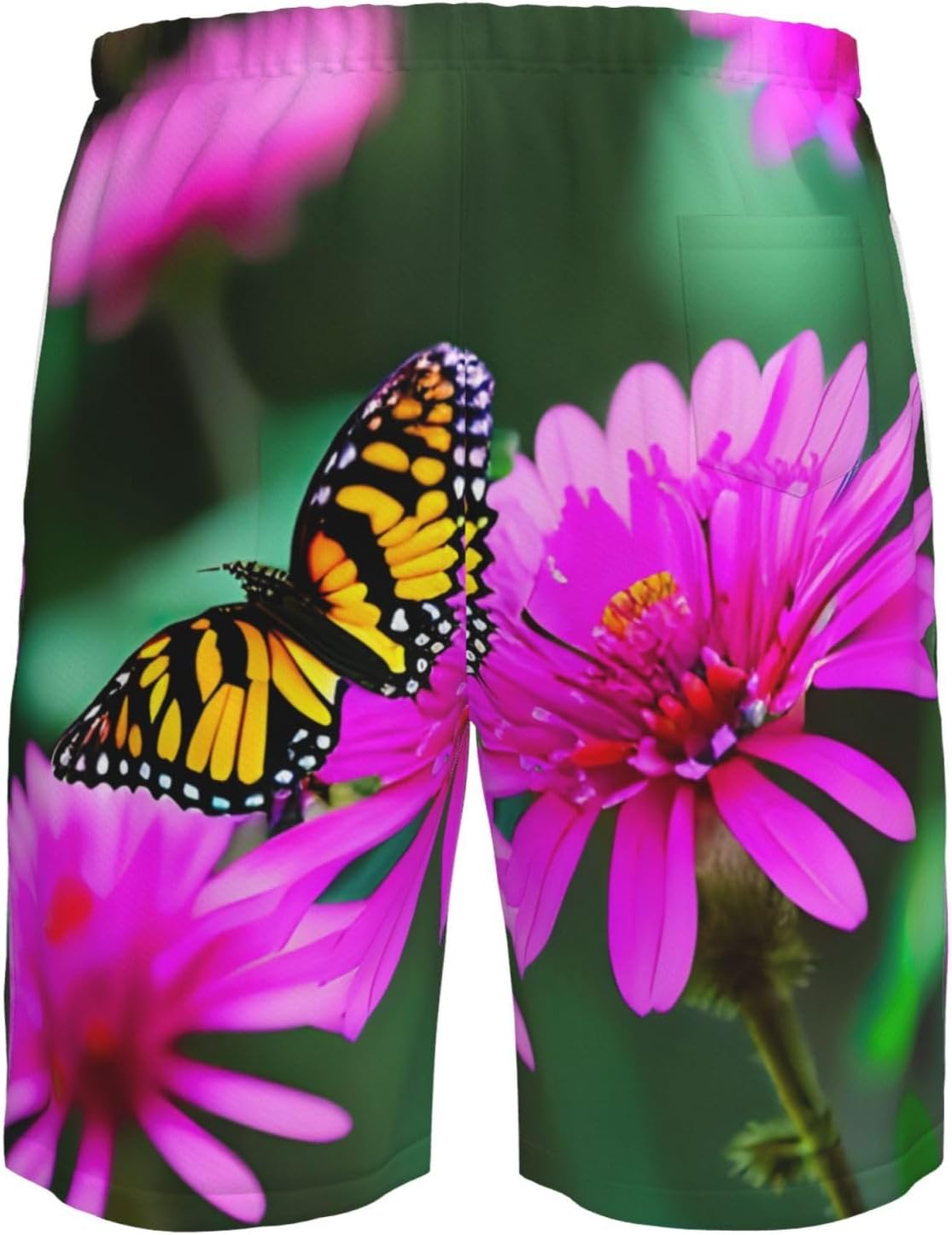 Mens Flowers Colorful Butterfly Print Beach Shorts,Casual Summer Shorts for Men,Quick Dry Polyester