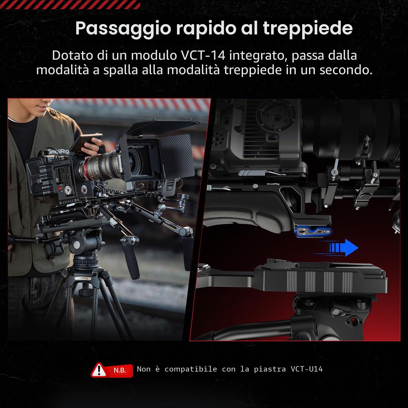 SmallRig HawkLock SR009-5199 - Kit di supporto a spalla per VCT-14, sgancio rapido One-Touch, per fotocamere Canon Cinema, carico massimo di 20 kg, con filettatura da 1/4" e morsetto asta da 15 mm