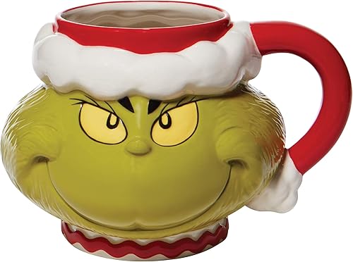 Department 56 Dr. Seuss The Grinch - Taza de café esculpida con cara de Papá Noel, 1 unidad (paquete de 1), multicolor